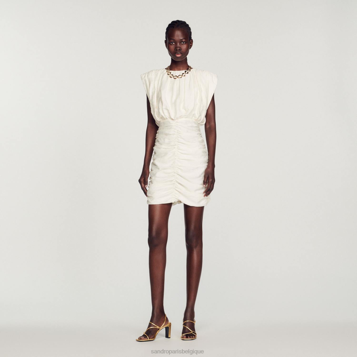 vêtements Sandro Paris robe courte drapée écru femmes XLXD224