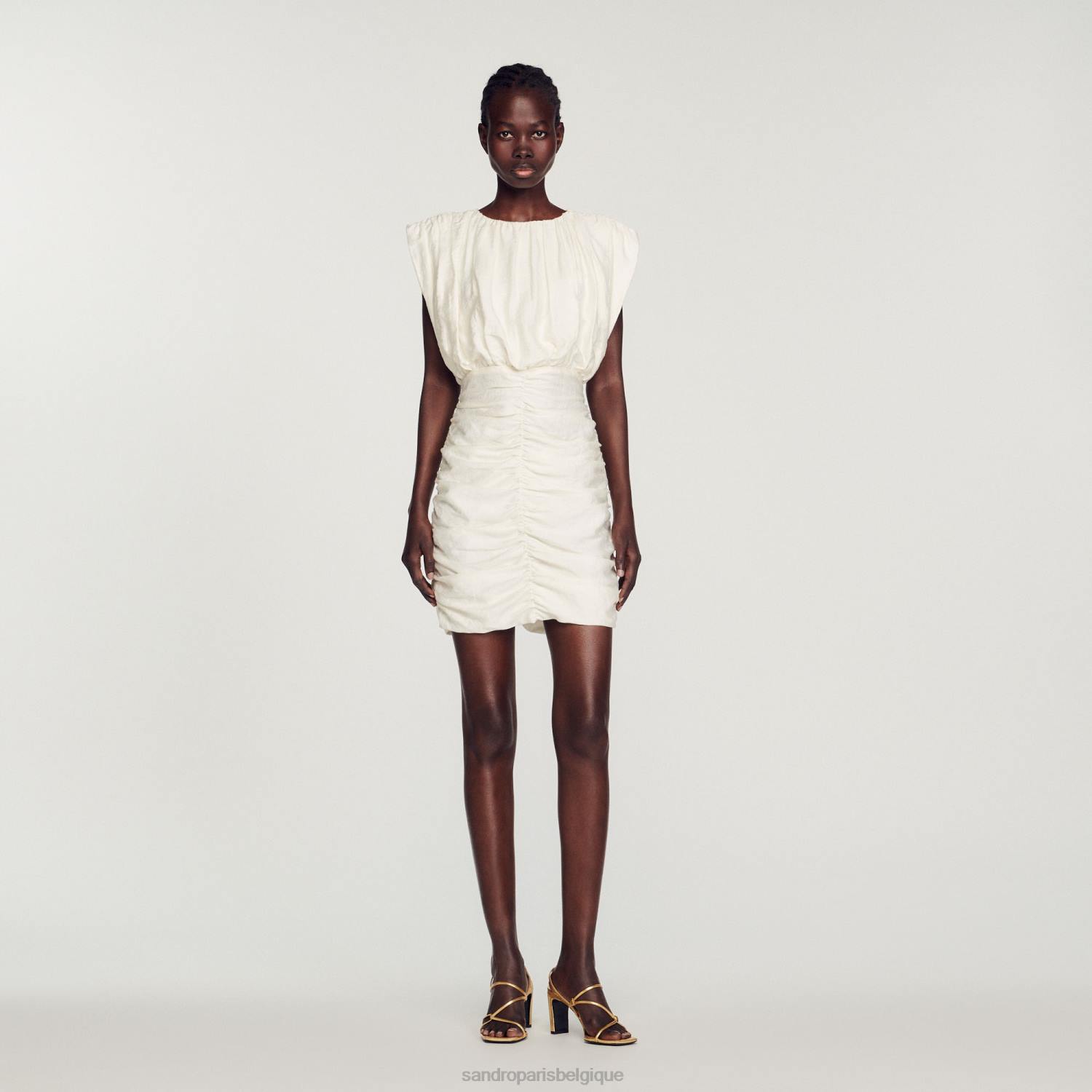 vêtements Sandro Paris robe courte drapée écru femmes XLXD224