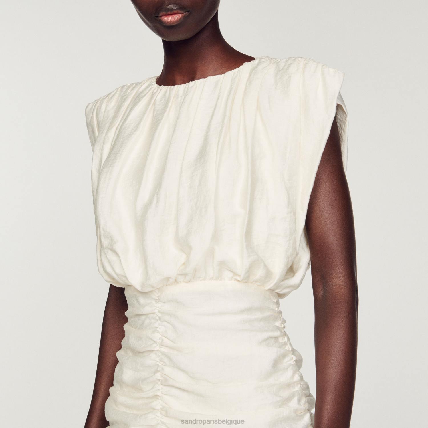 vêtements Sandro Paris robe courte drapée écru femmes XLXD224