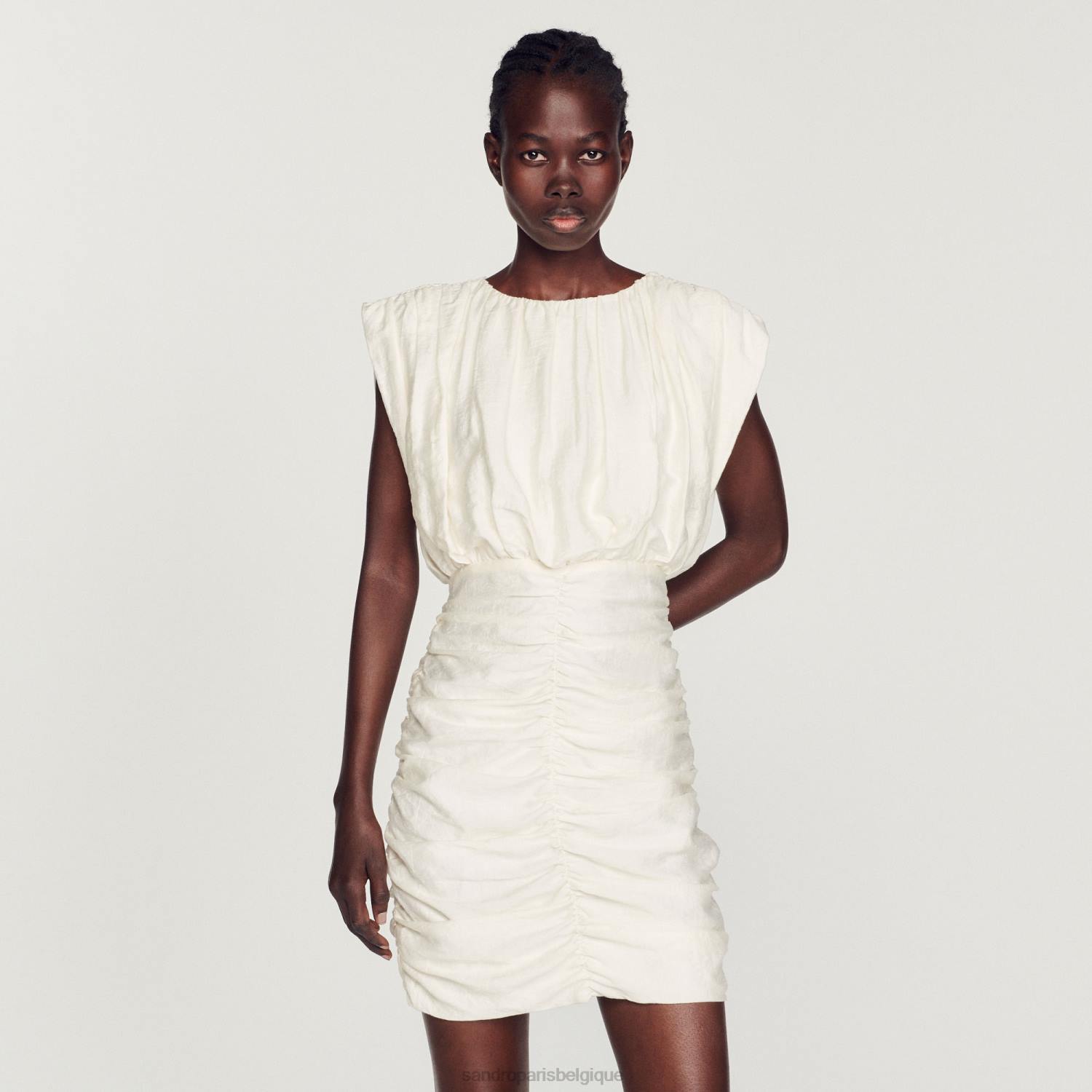vêtements Sandro Paris robe courte drapée écru femmes XLXD224