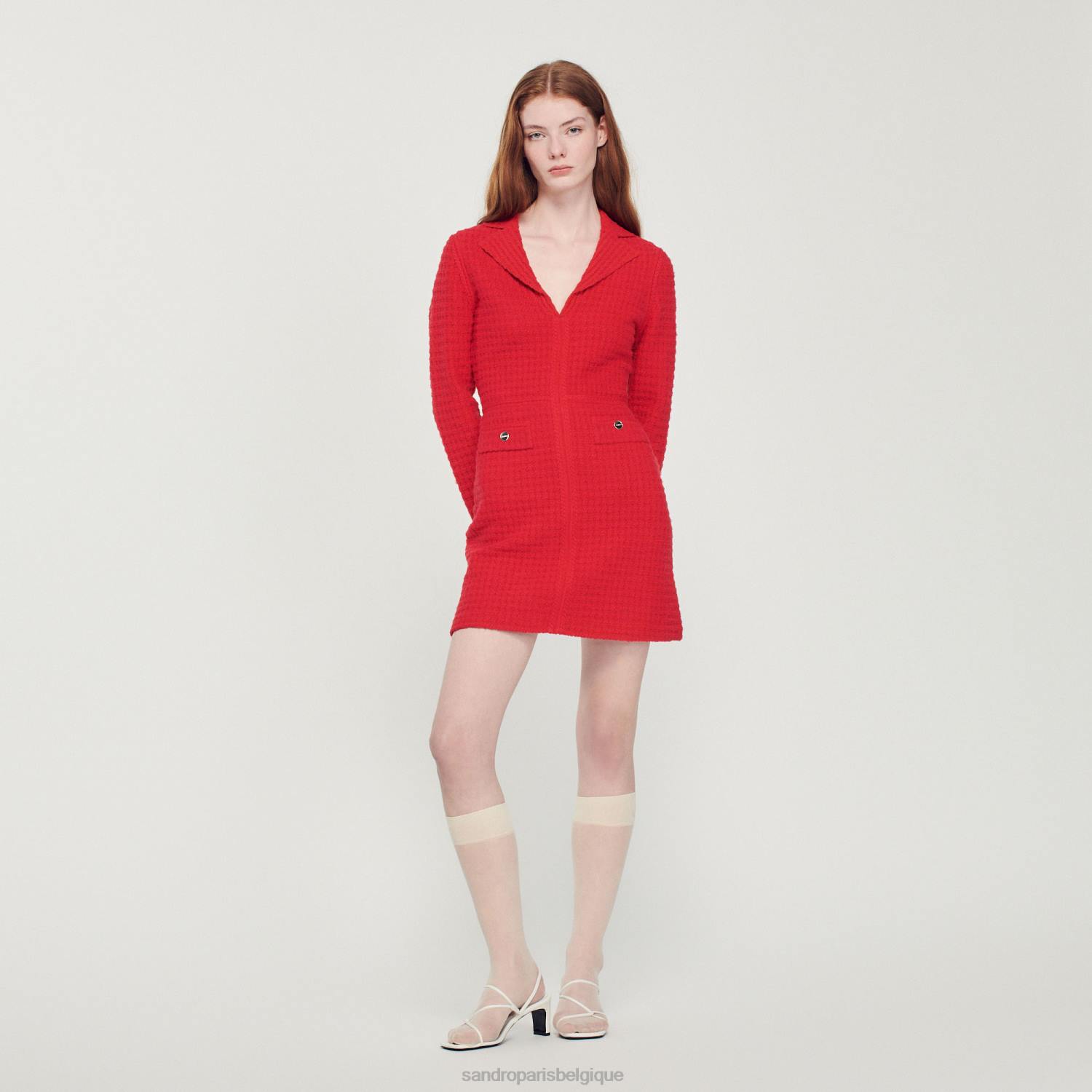 vêtements Sandro Paris robe courte effet tweed rouge femmes XLXD436