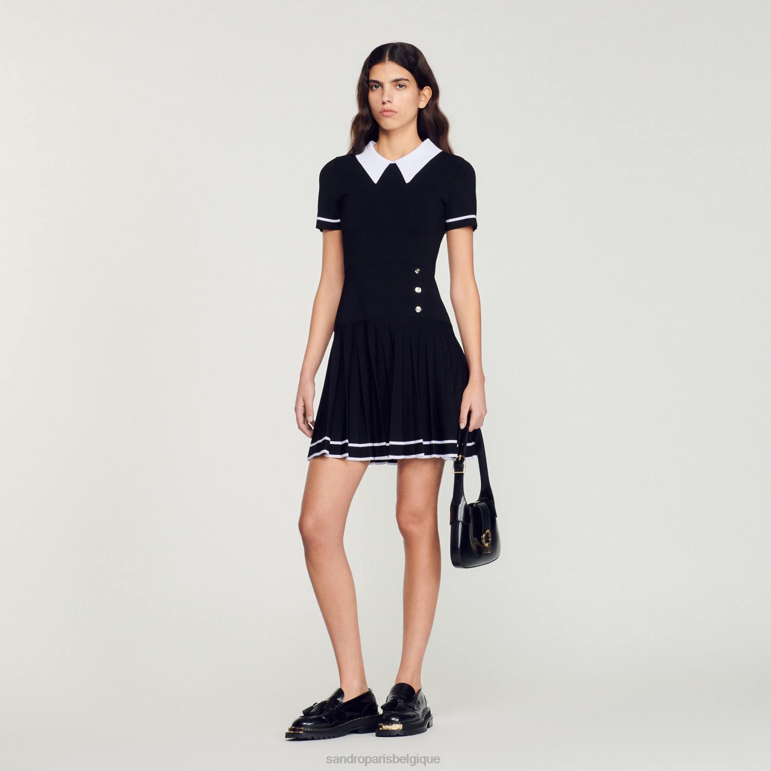 vêtements Sandro Paris robe courte en maille noir femmes XLXD238