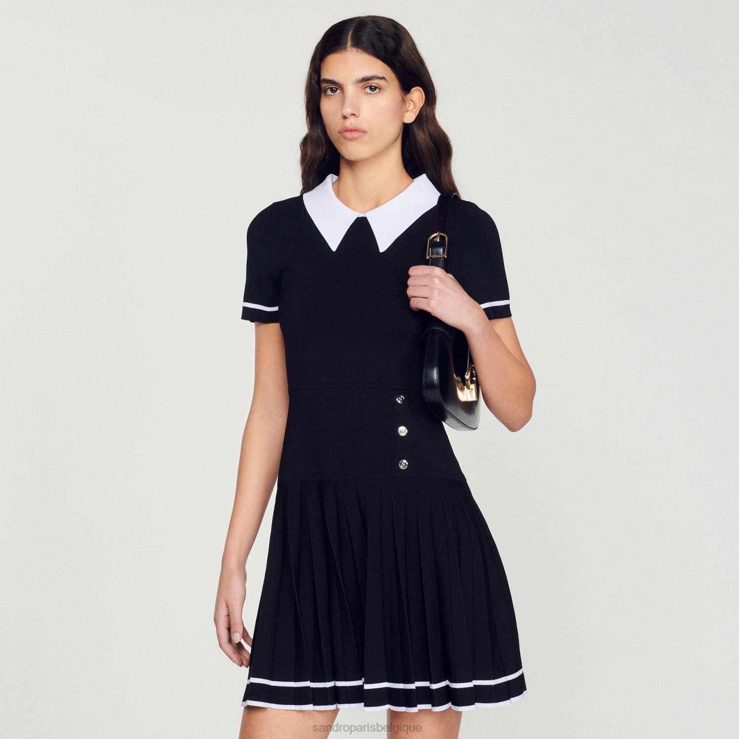 vêtements Sandro Paris robe courte en maille noir femmes XLXD238