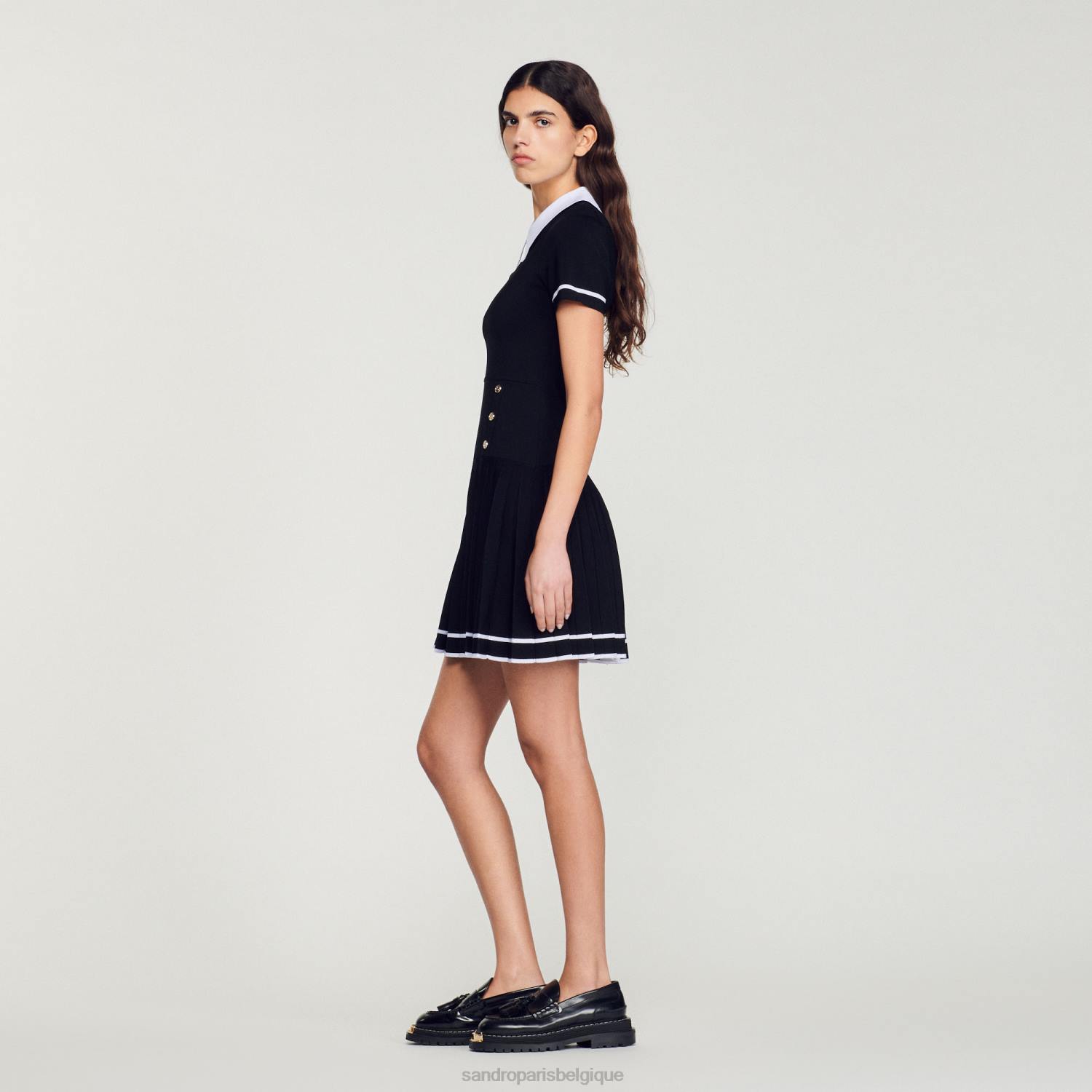 vêtements Sandro Paris robe courte en maille noir femmes XLXD238