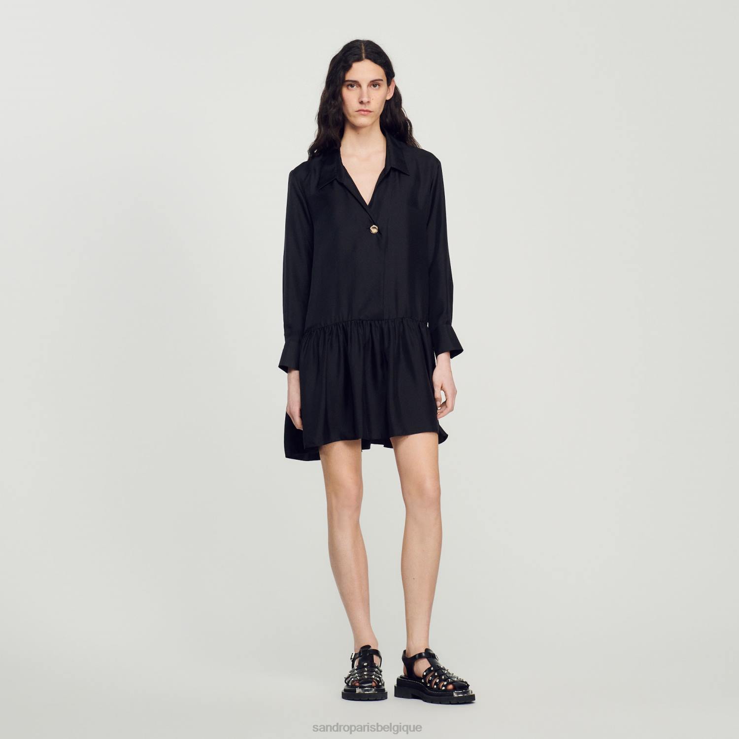 vêtements Sandro Paris robe courte en soie noir femmes XLXD334