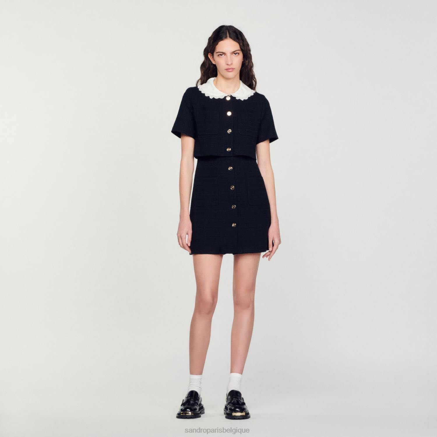 vêtements Sandro Paris robe courte en tweed noir femmes XLXD124