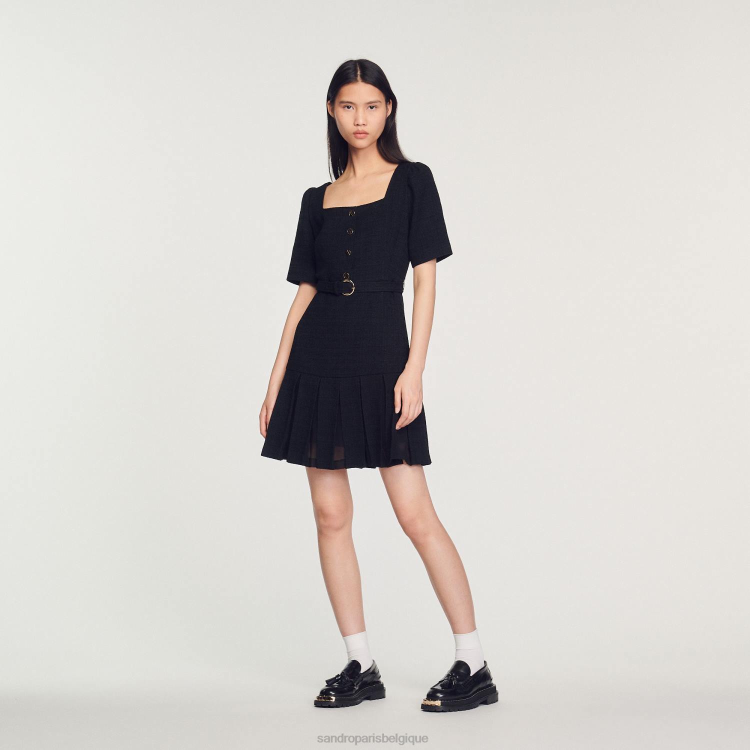 vêtements Sandro Paris robe courte en tweed noir femmes XLXD250