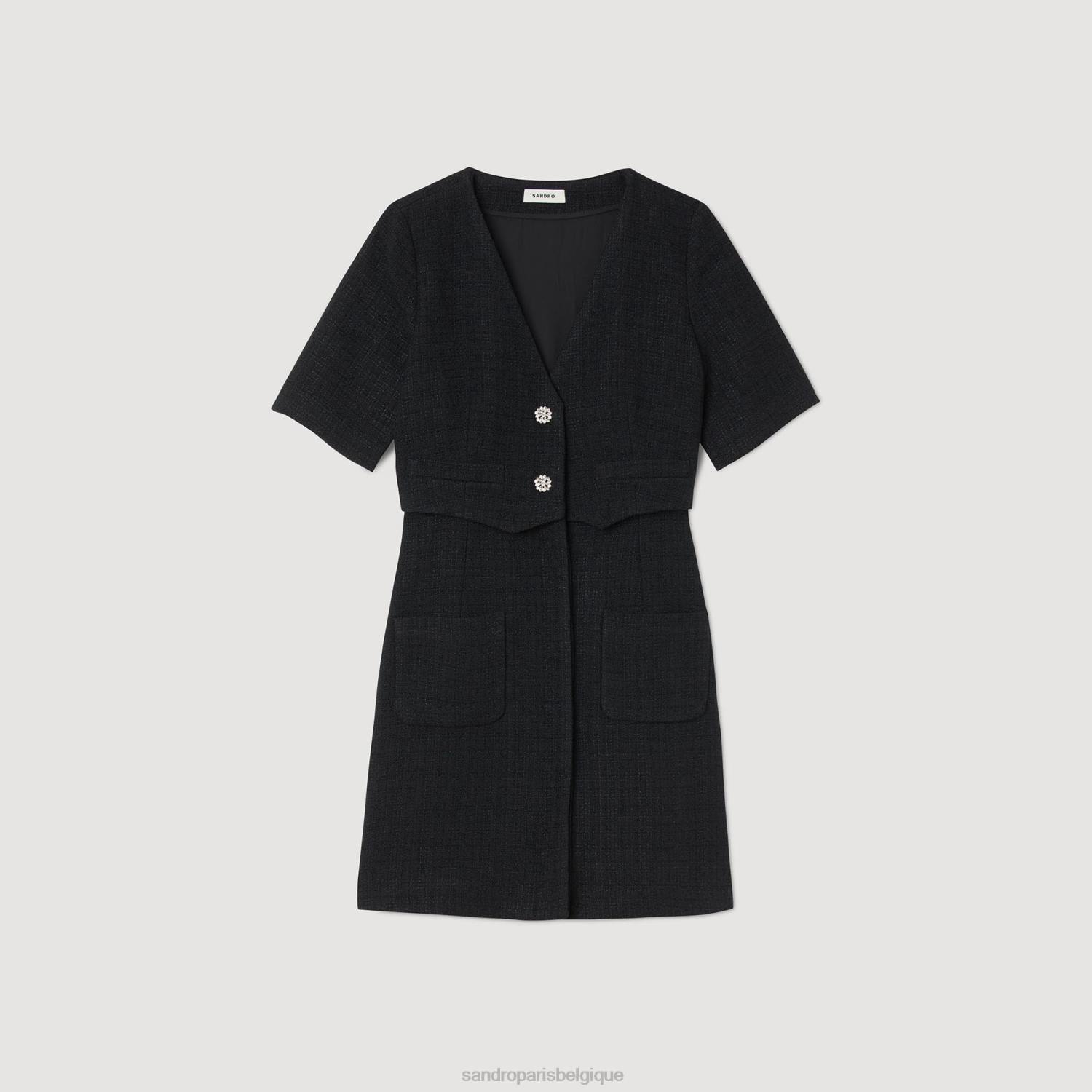 vêtements Sandro Paris robe courte en tweed noir femmes XLXD53