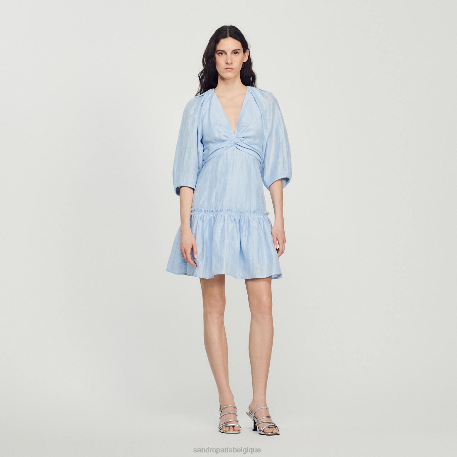 vêtements Sandro Paris robe courte froncée bleu femmes XLXD364