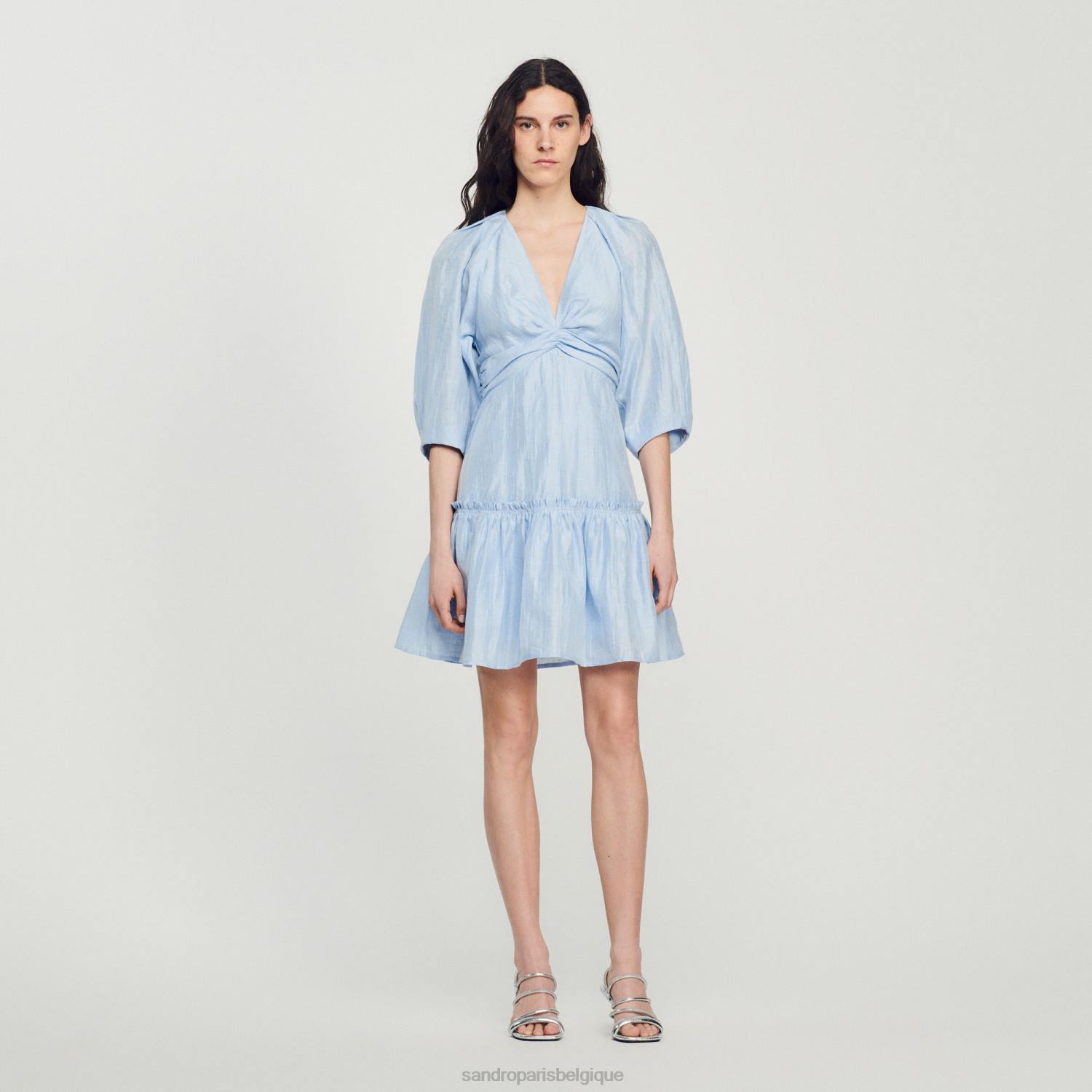 vêtements Sandro Paris robe courte froncée bleu femmes XLXD364