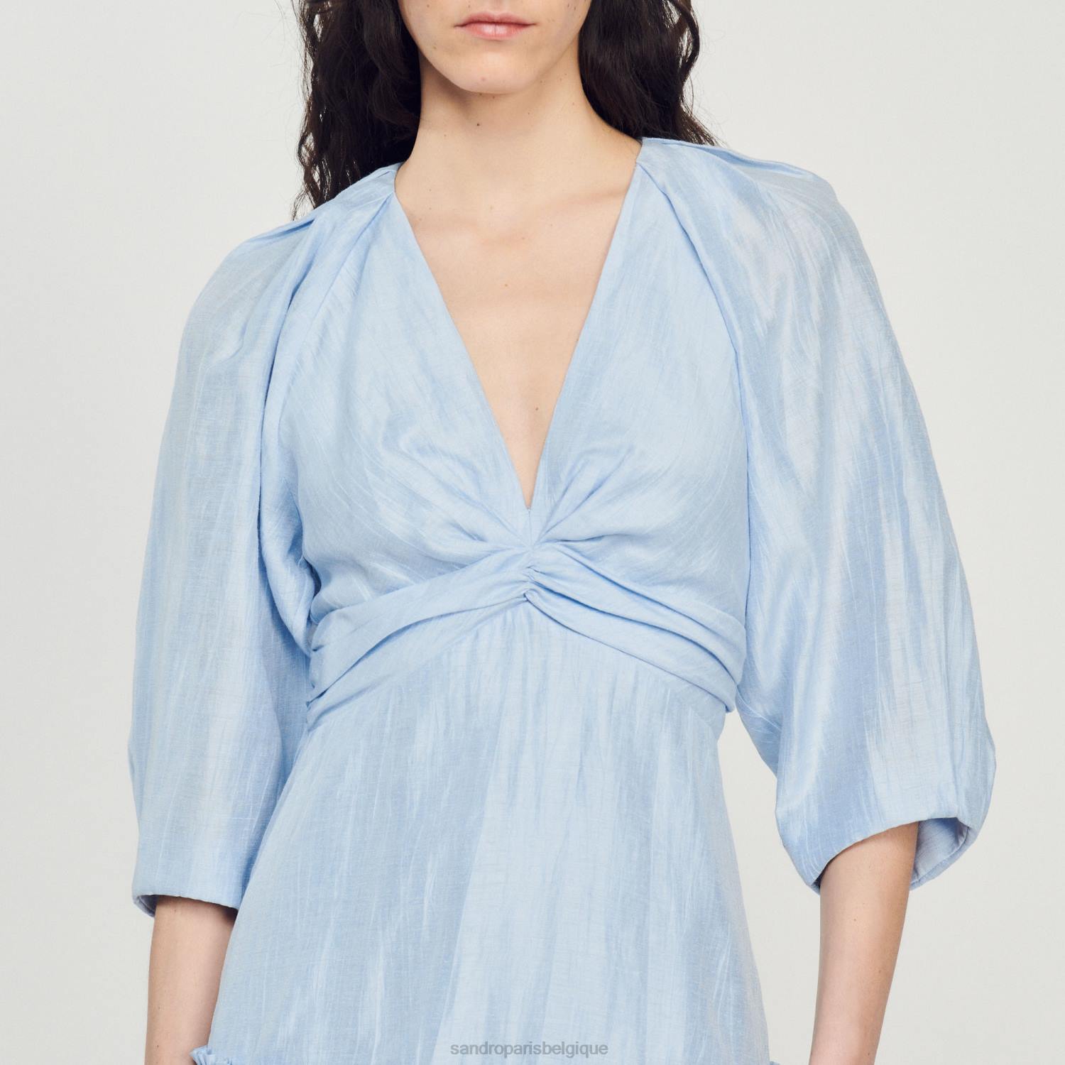vêtements Sandro Paris robe courte froncée bleu femmes XLXD364