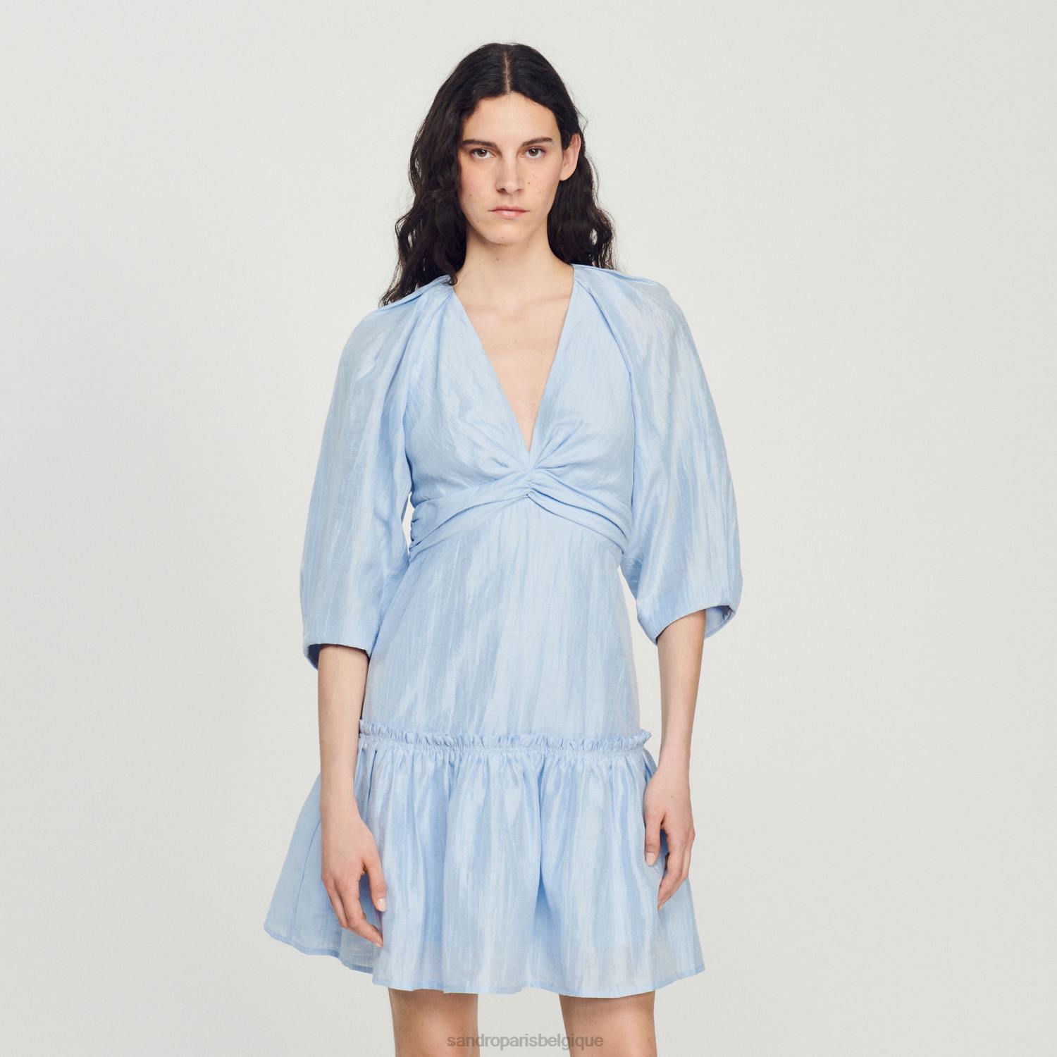 vêtements Sandro Paris robe courte froncée bleu femmes XLXD364