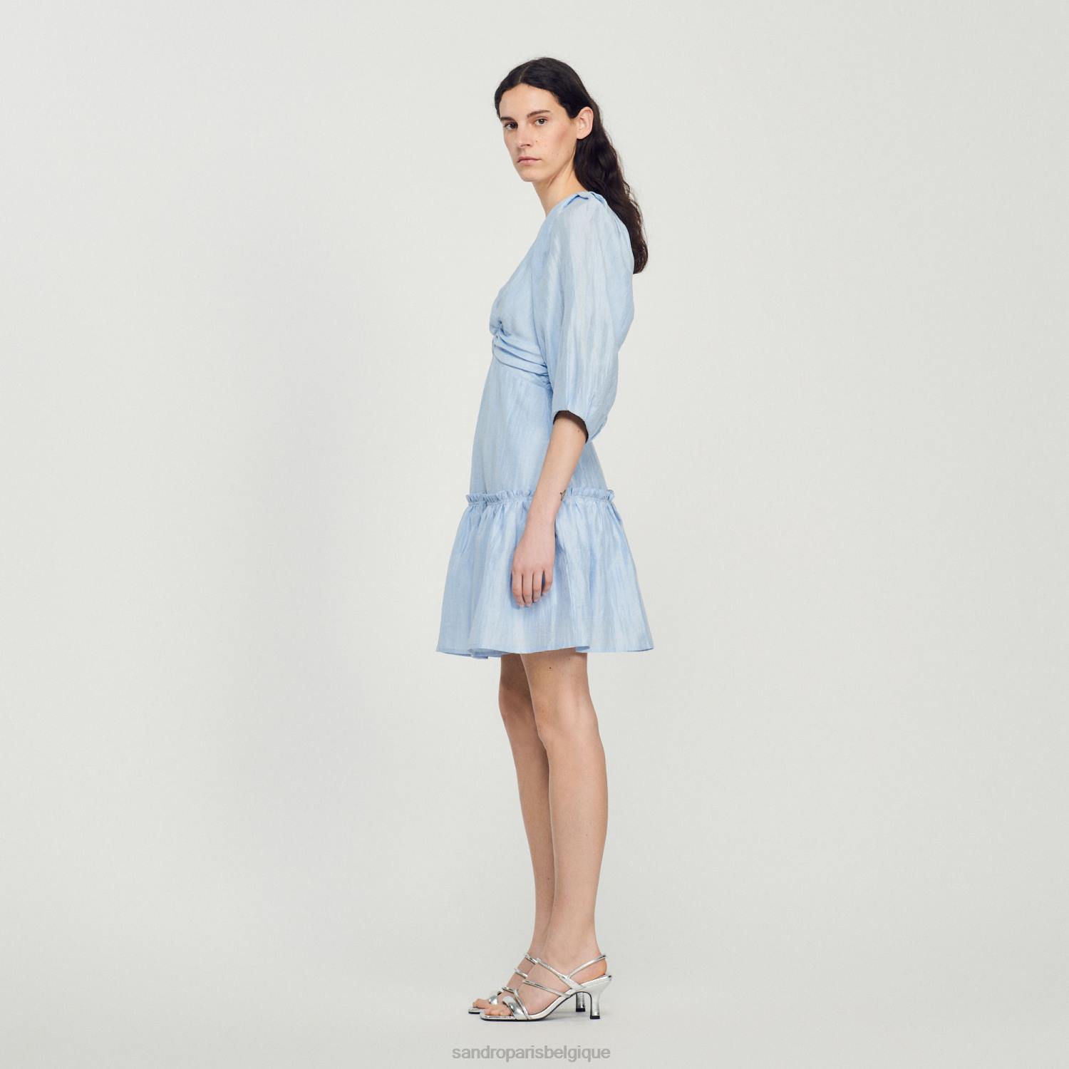 vêtements Sandro Paris robe courte froncée bleu femmes XLXD364