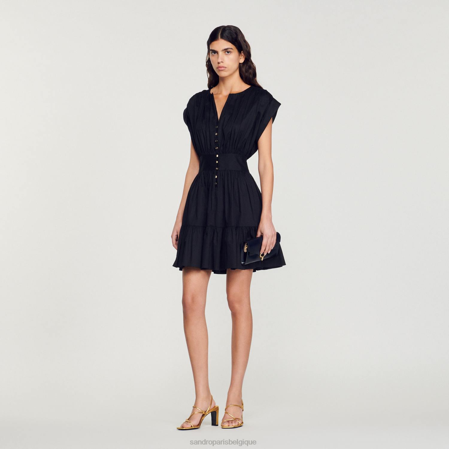 vêtements Sandro Paris robe courte froncée noir femmes XLXD347