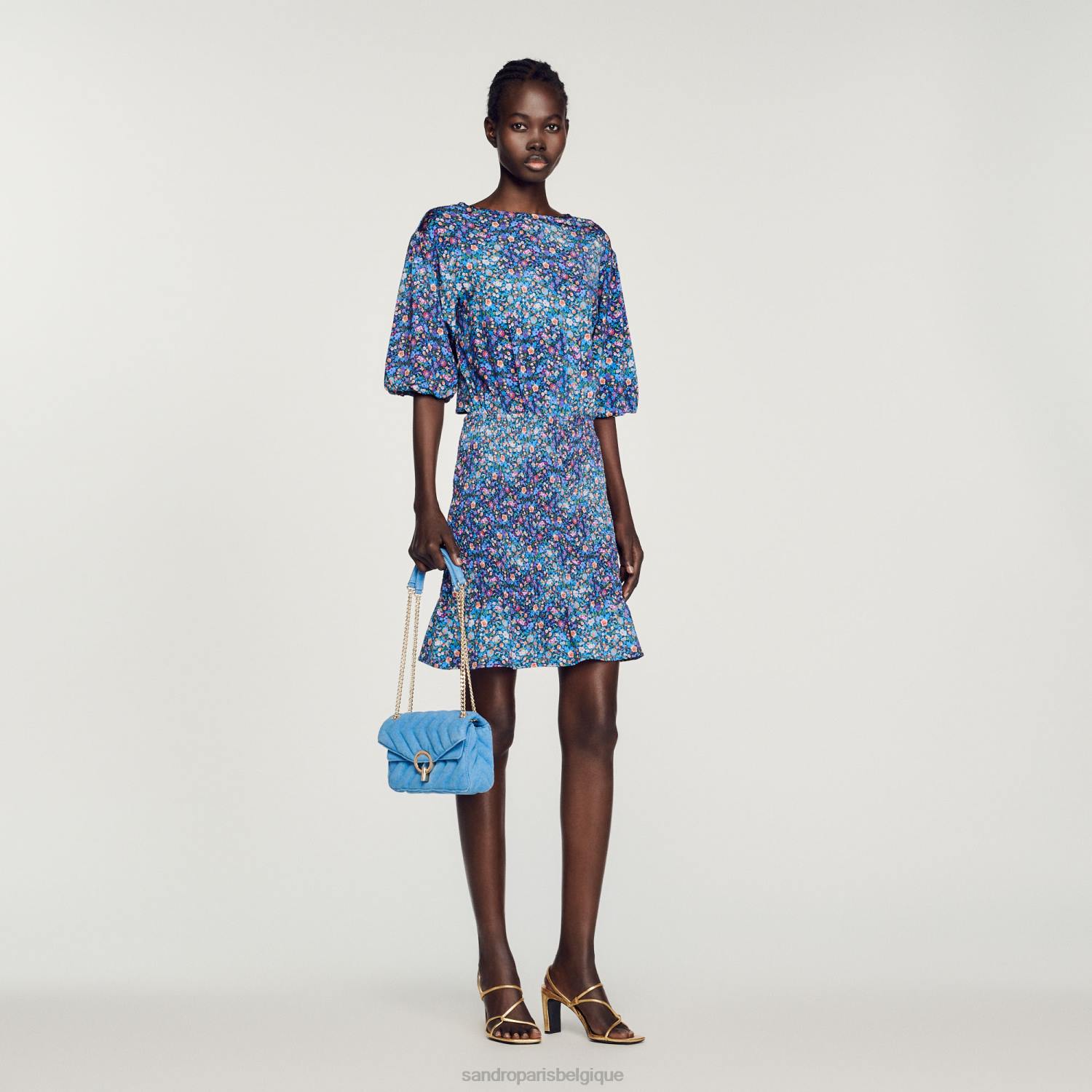 vêtements Sandro Paris robe courte à imprimé fleuri bleu violet femmes XLXD327