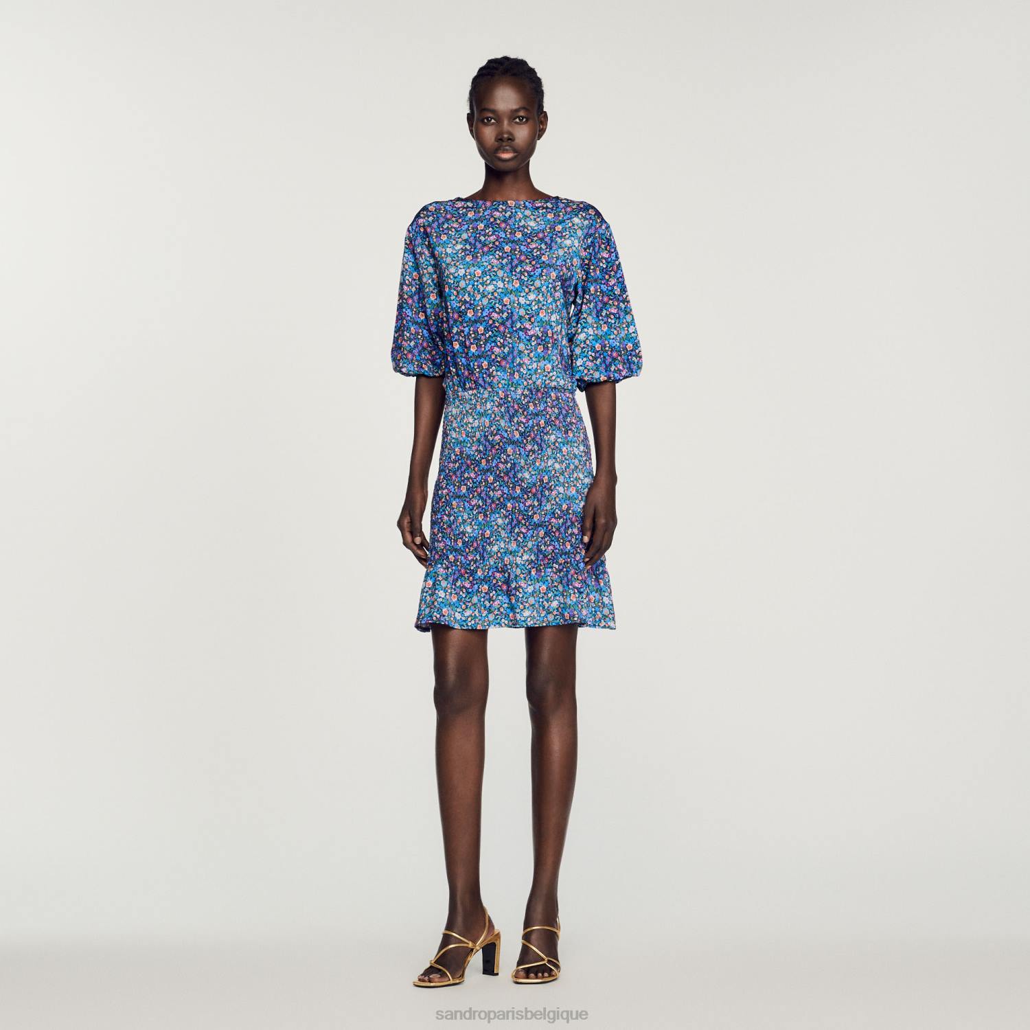vêtements Sandro Paris robe courte à imprimé fleuri bleu violet femmes XLXD327