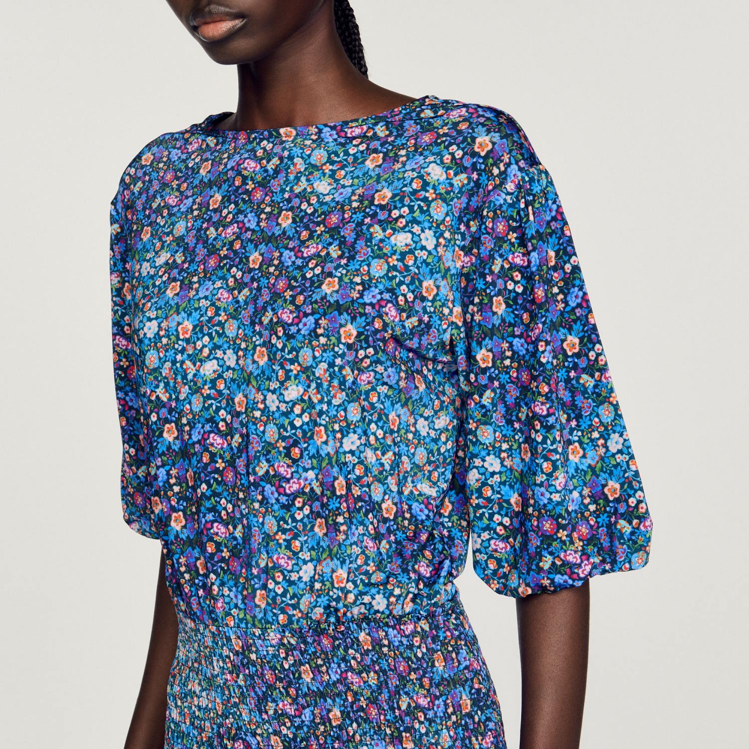 vêtements Sandro Paris robe courte à imprimé fleuri bleu violet femmes XLXD327