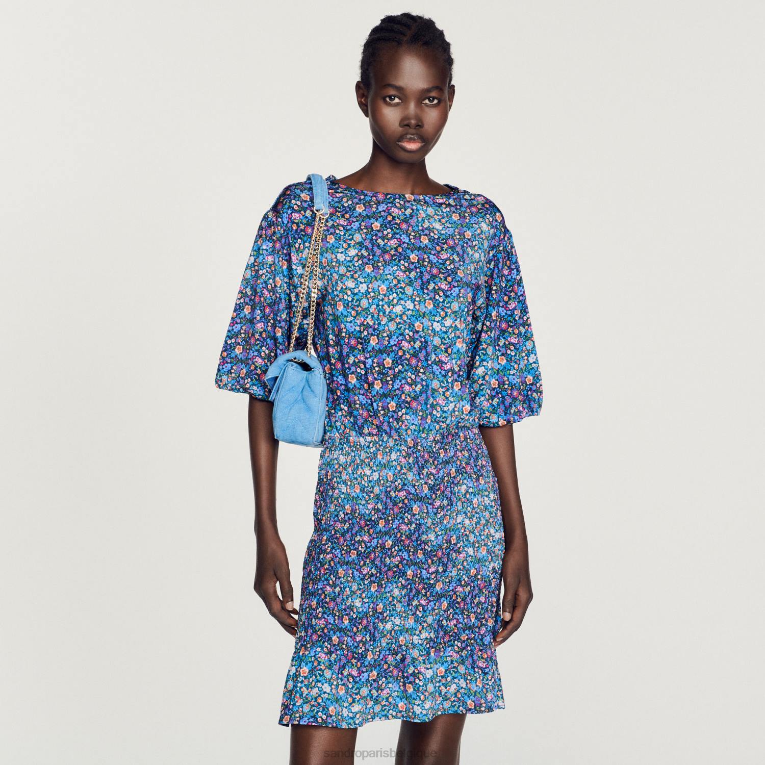 vêtements Sandro Paris robe courte à imprimé fleuri bleu violet femmes XLXD327