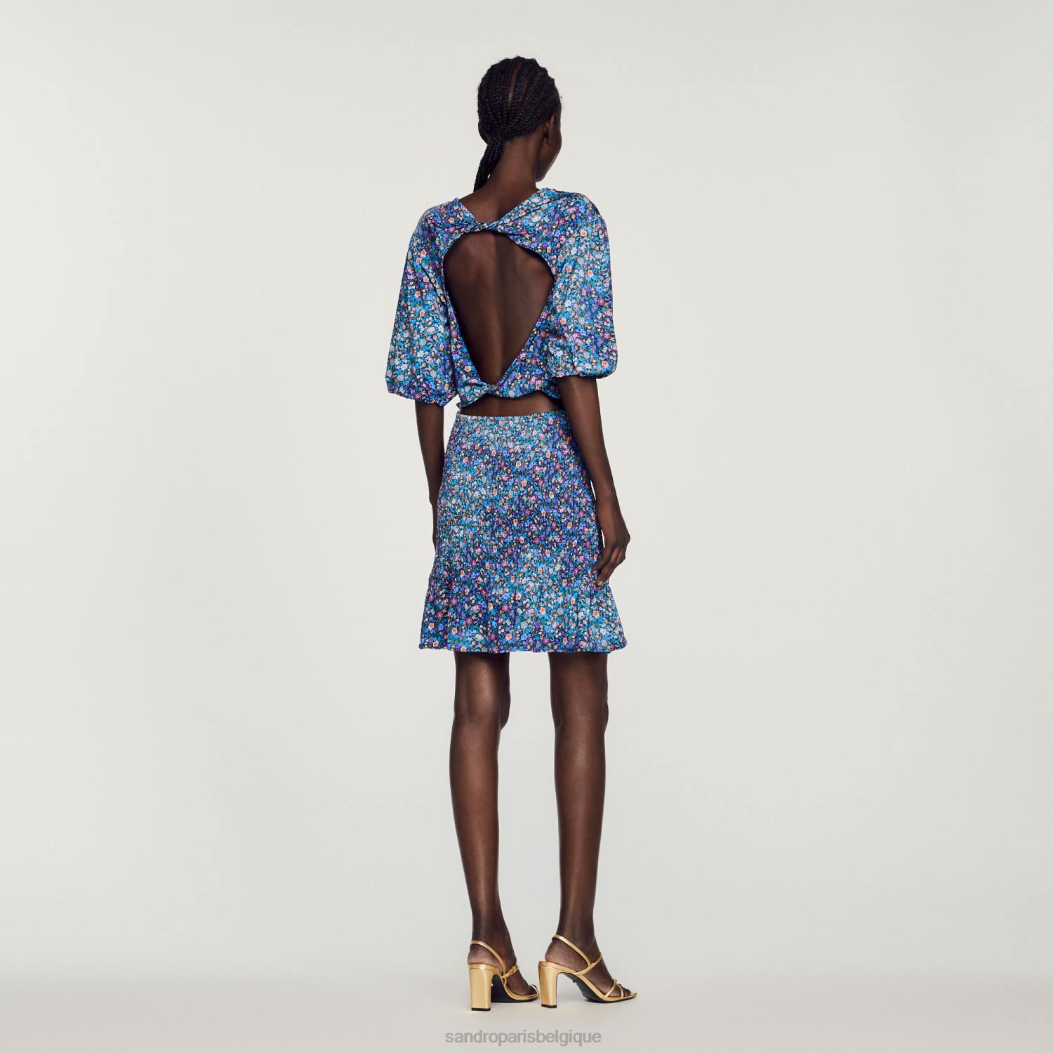 vêtements Sandro Paris robe courte à imprimé fleuri bleu violet femmes XLXD327