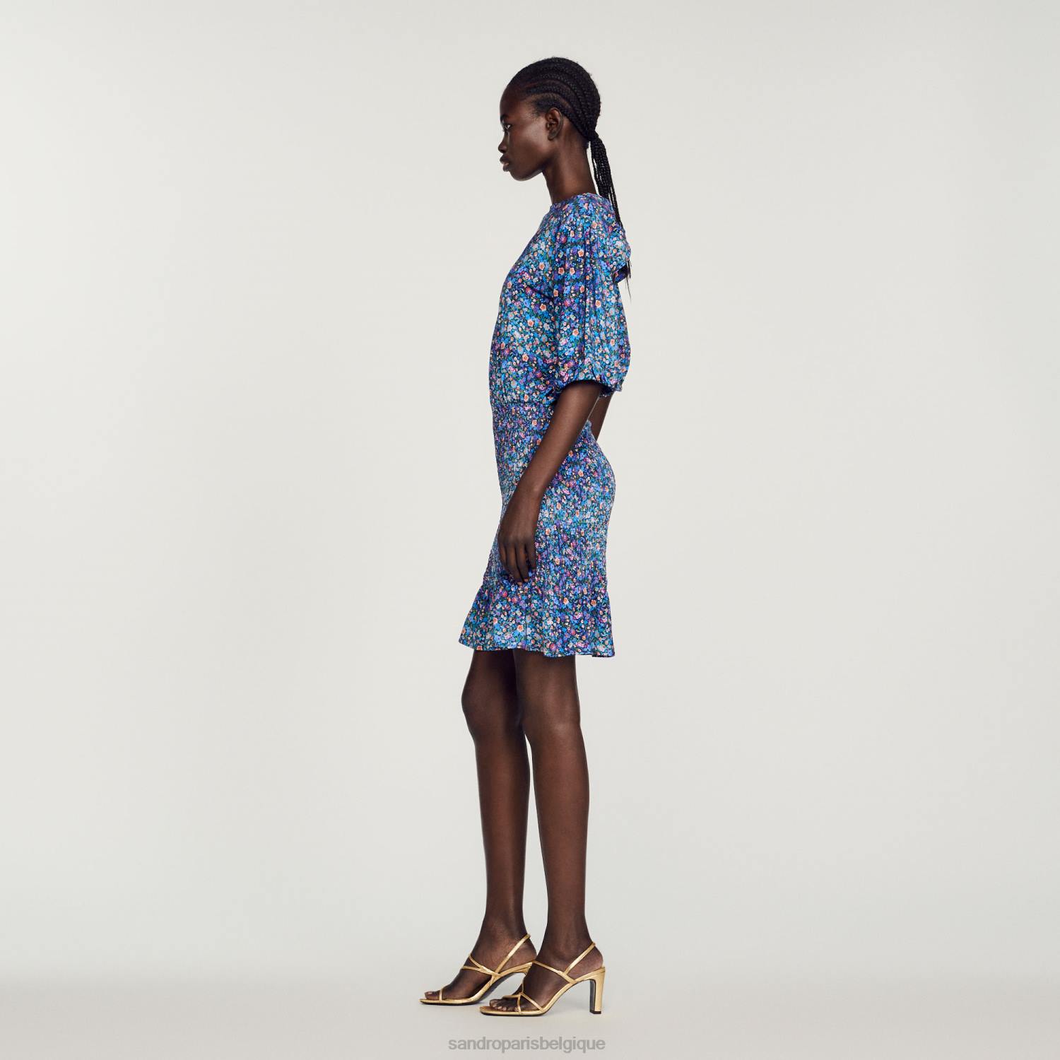 vêtements Sandro Paris robe courte à imprimé fleuri bleu violet femmes XLXD327