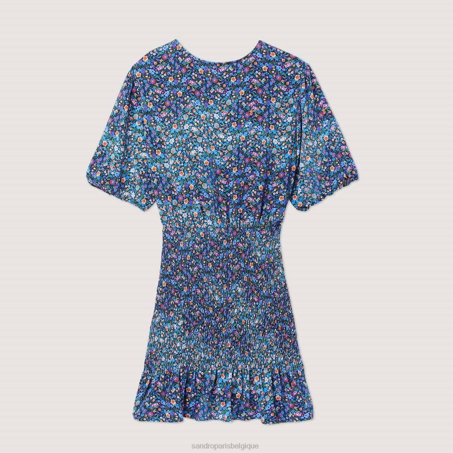 vêtements Sandro Paris robe courte à imprimé fleuri bleu violet femmes XLXD327