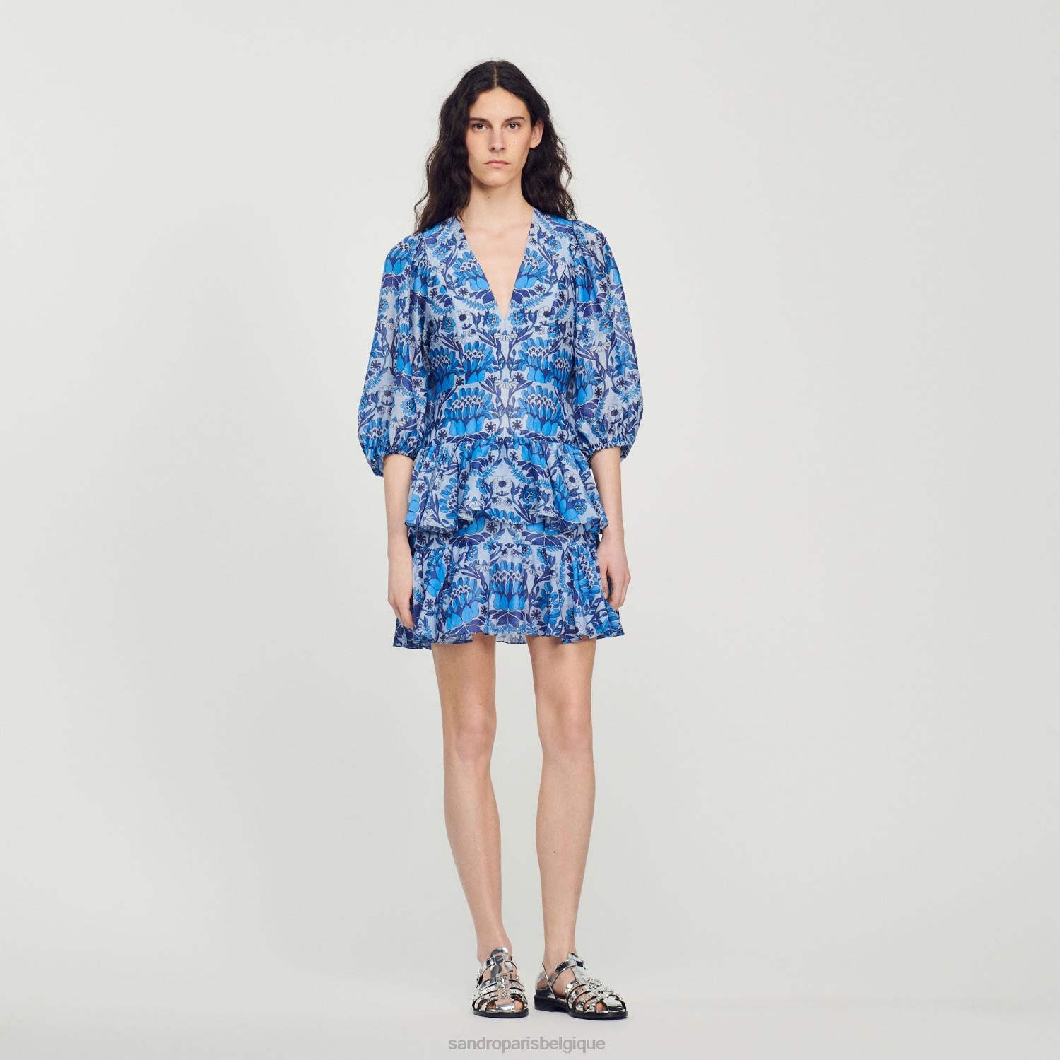 vêtements Sandro Paris robe courte à imprimé foulard bleu femmes XLXD422