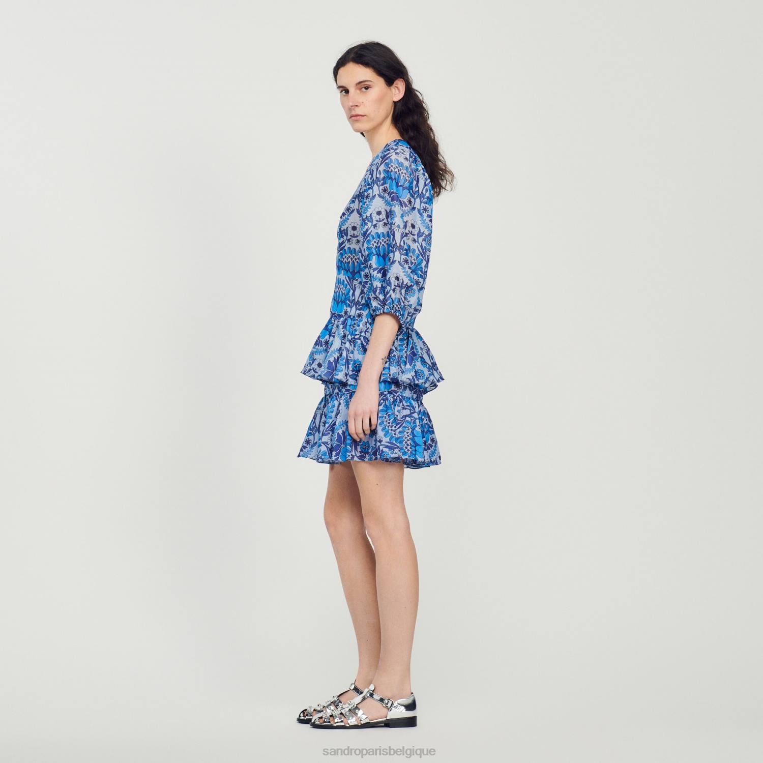 vêtements Sandro Paris robe courte à imprimé foulard bleu femmes XLXD422