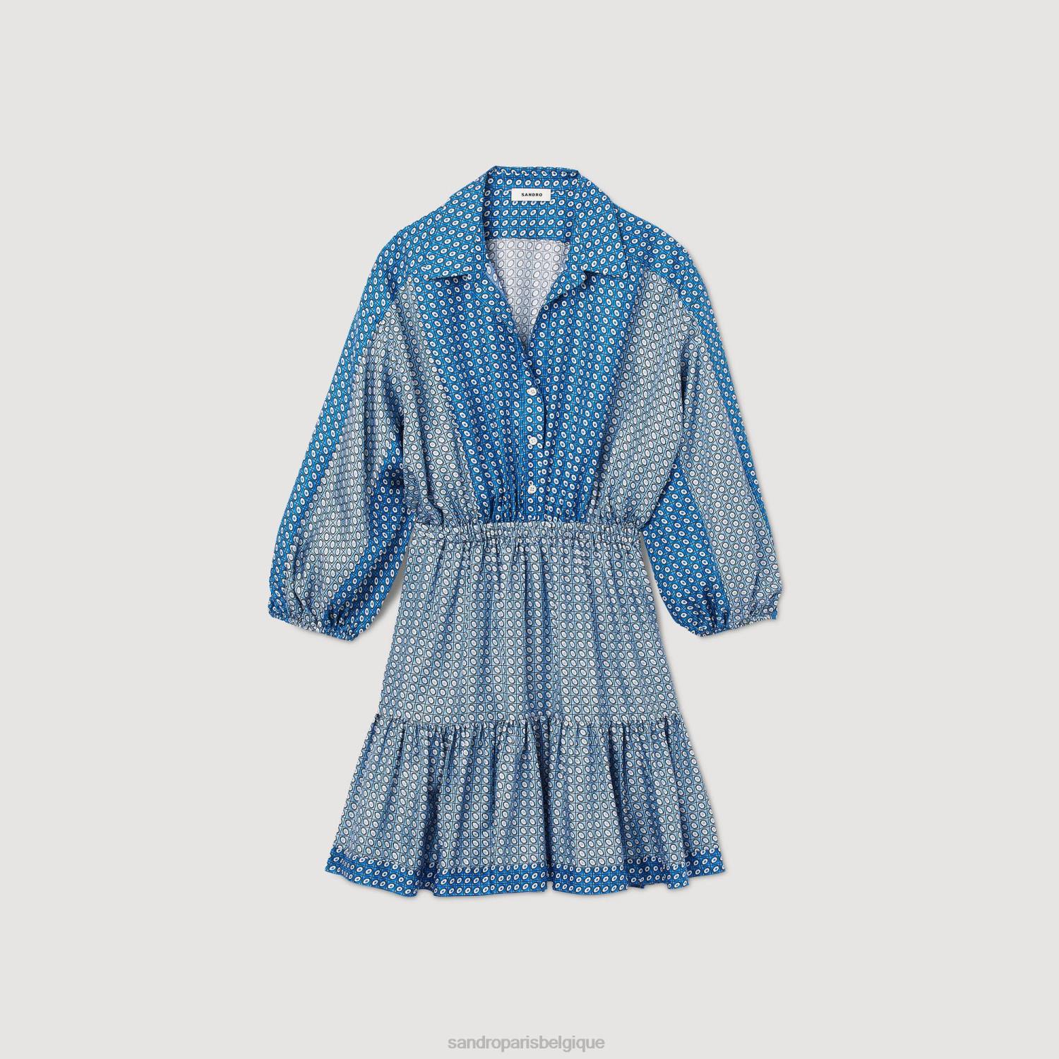 vêtements Sandro Paris robe courte à imprimé noué bleu femmes XLXD49