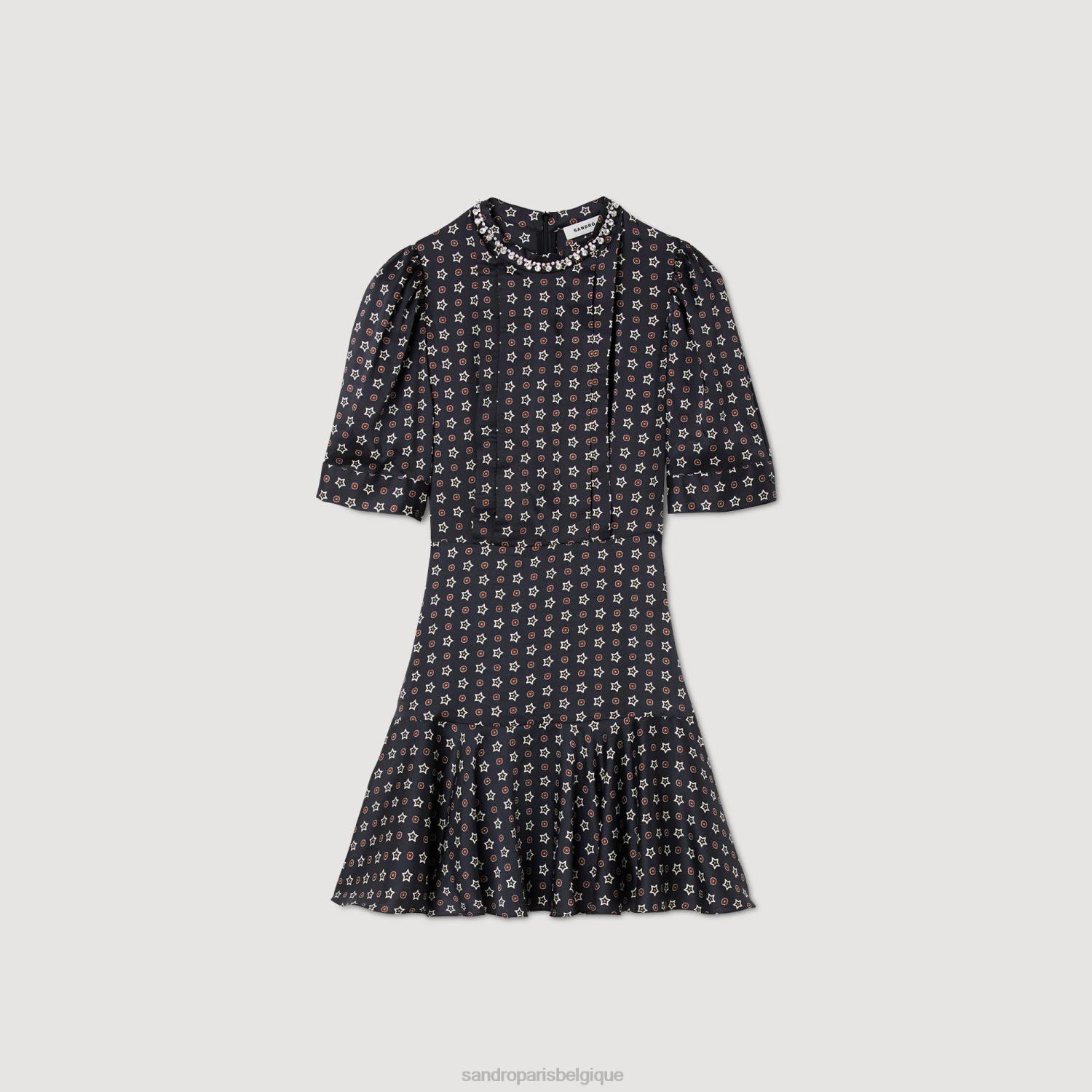 vêtements Sandro Paris robe courte à imprimé étoiles noir rouge femmes XLXD14