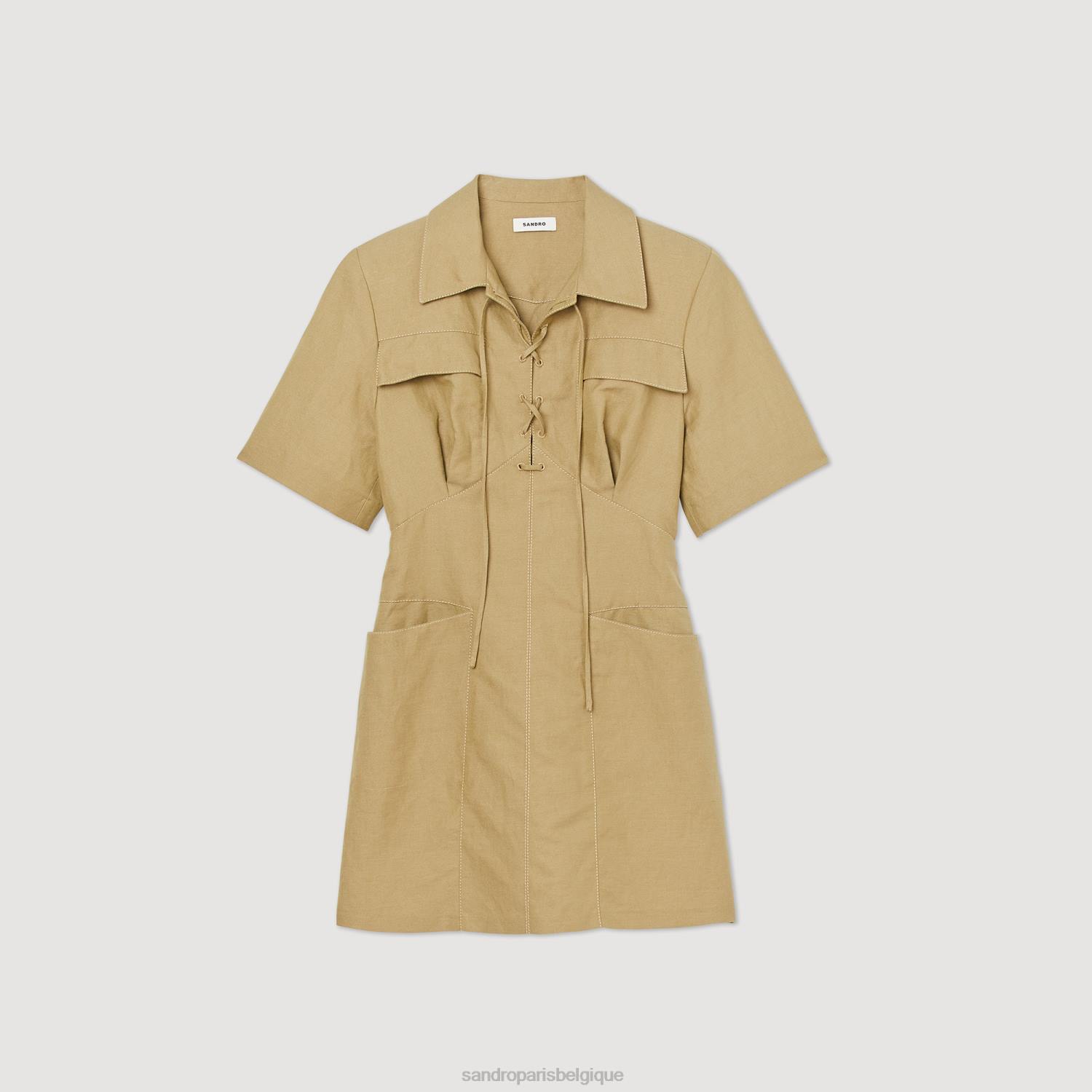 vêtements Sandro Paris robe courte à lacets olive verte femmes XLXD166
