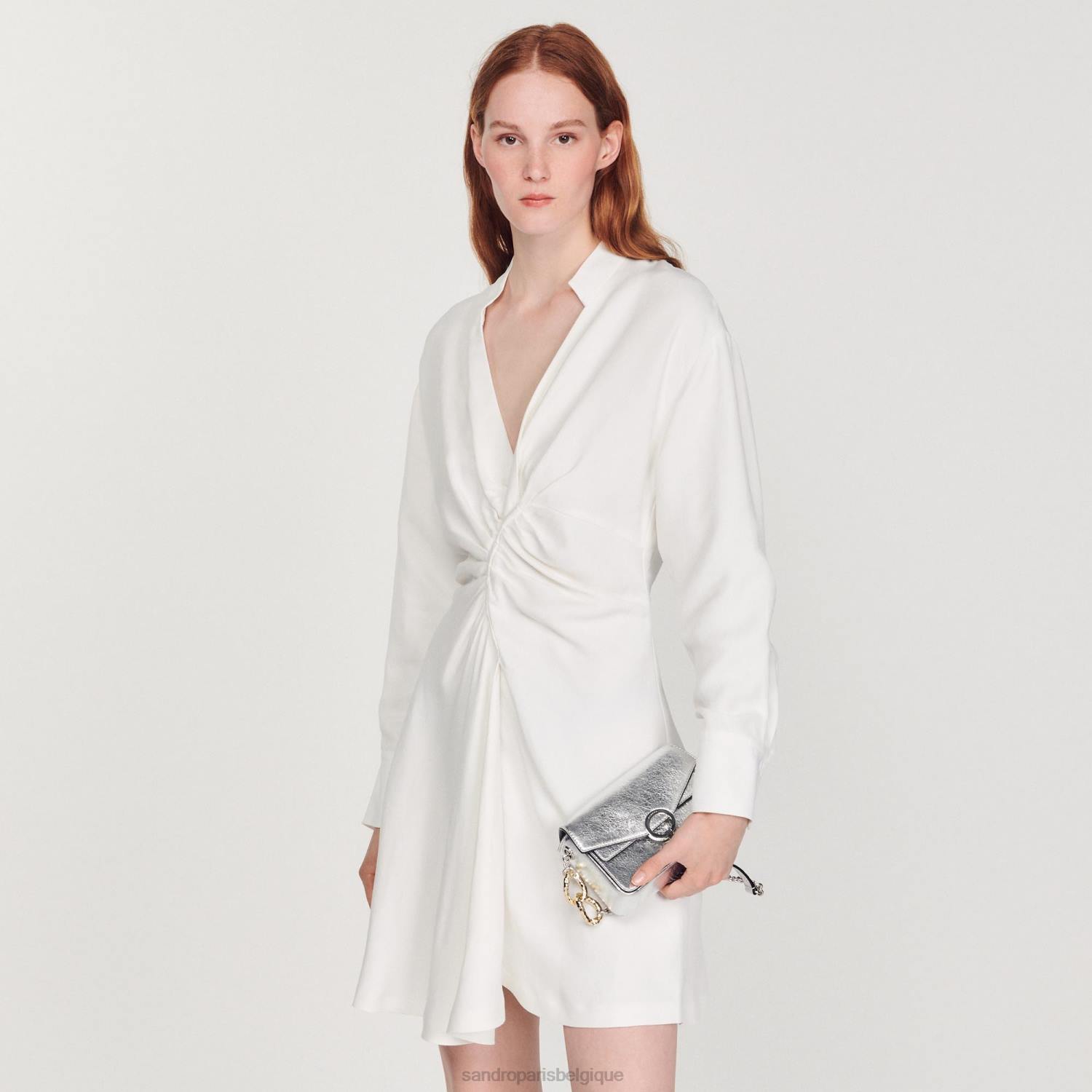 vêtements Sandro Paris robe courte à manches longues écru femmes XLXD253