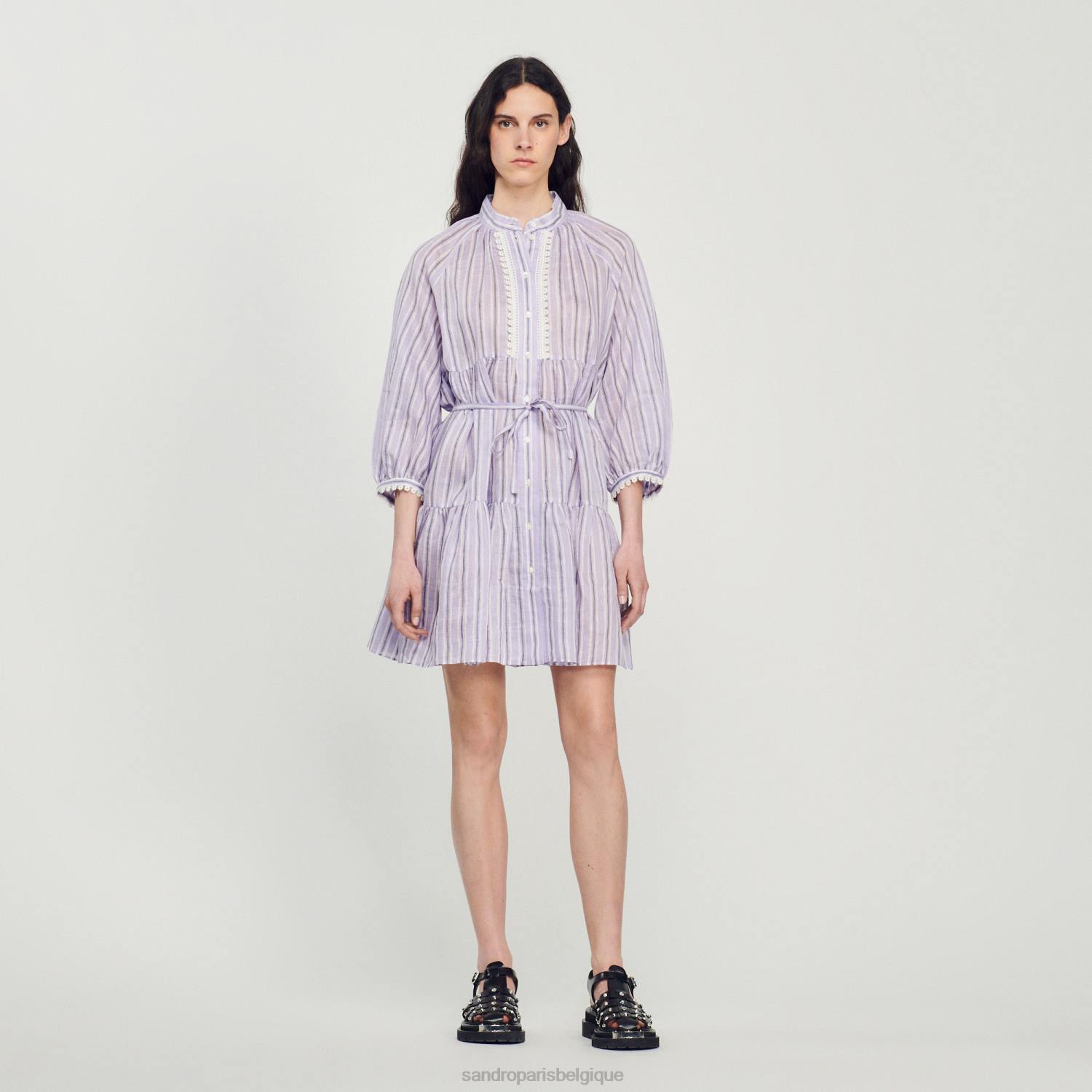vêtements Sandro Paris robe courte à rayures lilas/noir femmes XLXD381