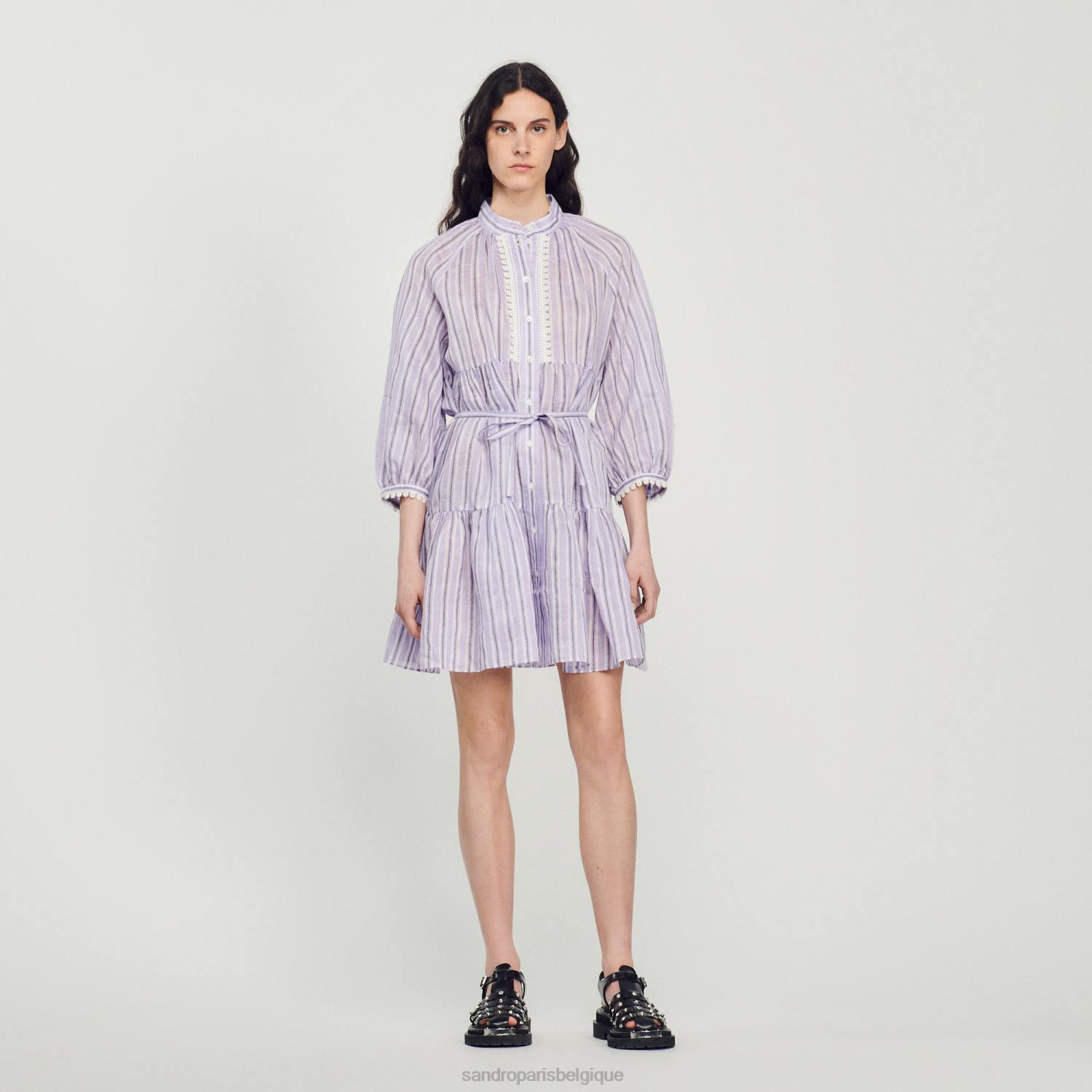 vêtements Sandro Paris robe courte à rayures lilas/noir femmes XLXD381