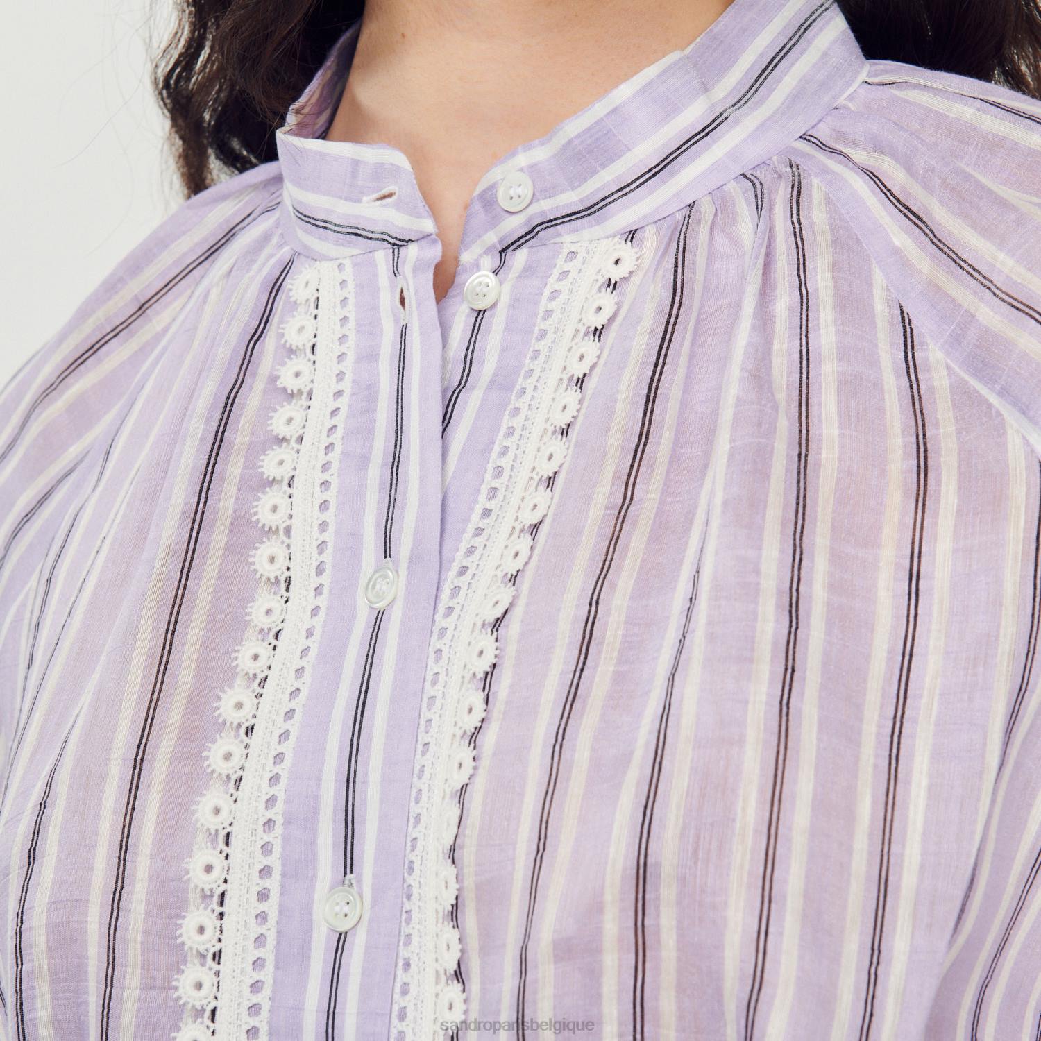 vêtements Sandro Paris robe courte à rayures lilas/noir femmes XLXD381