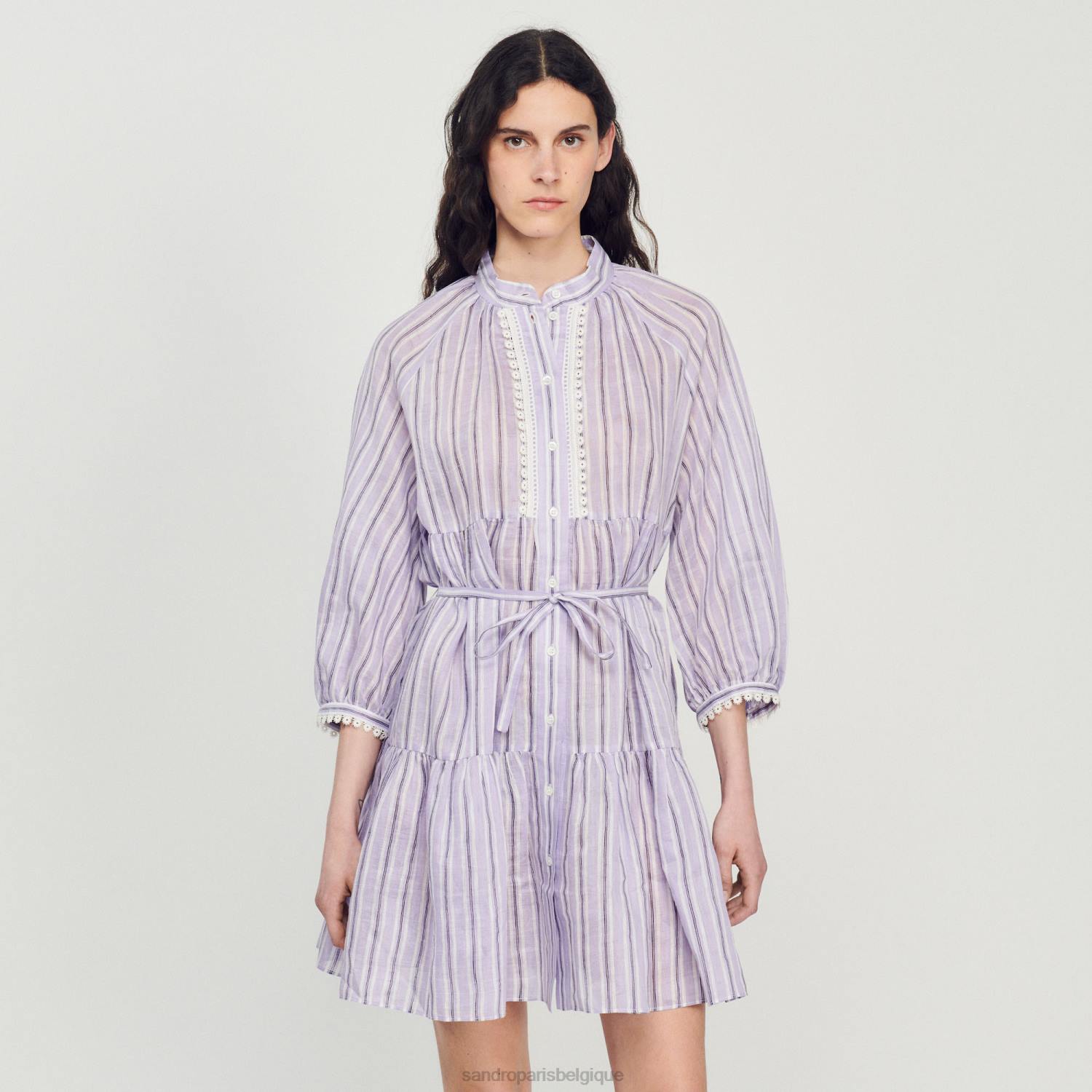 vêtements Sandro Paris robe courte à rayures lilas/noir femmes XLXD381