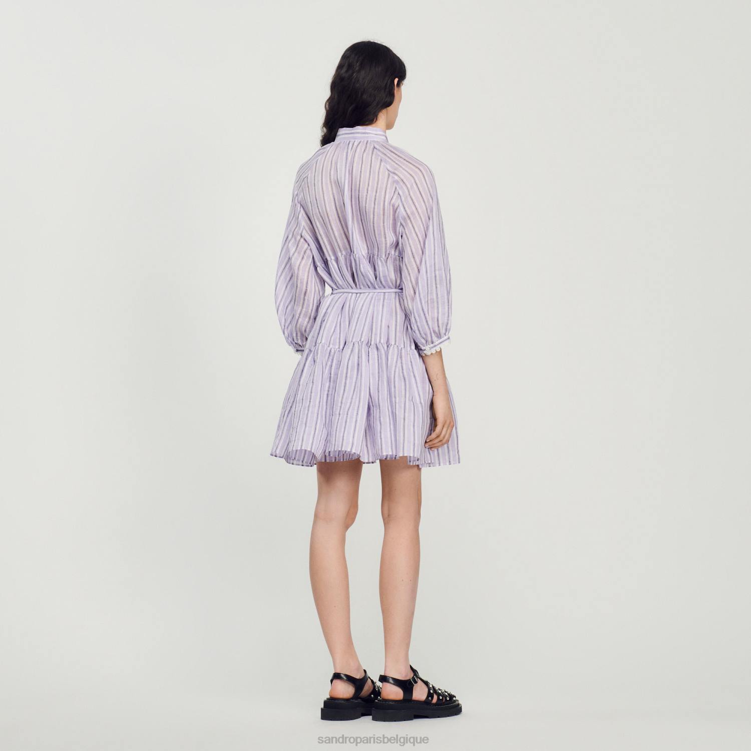 vêtements Sandro Paris robe courte à rayures lilas/noir femmes XLXD381