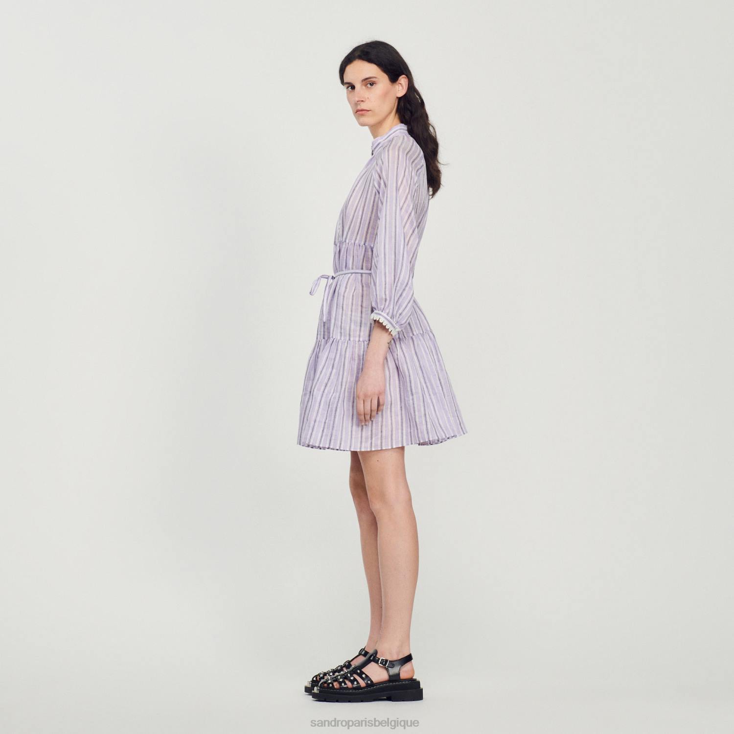 vêtements Sandro Paris robe courte à rayures lilas/noir femmes XLXD381
