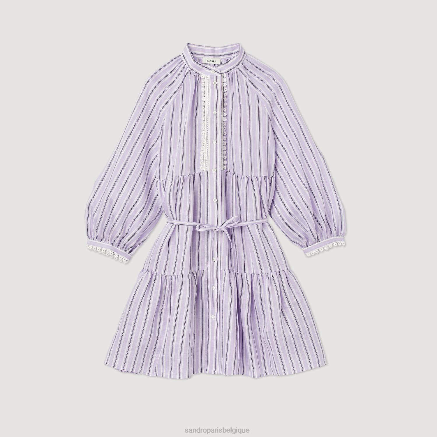 vêtements Sandro Paris robe courte à rayures lilas/noir femmes XLXD381