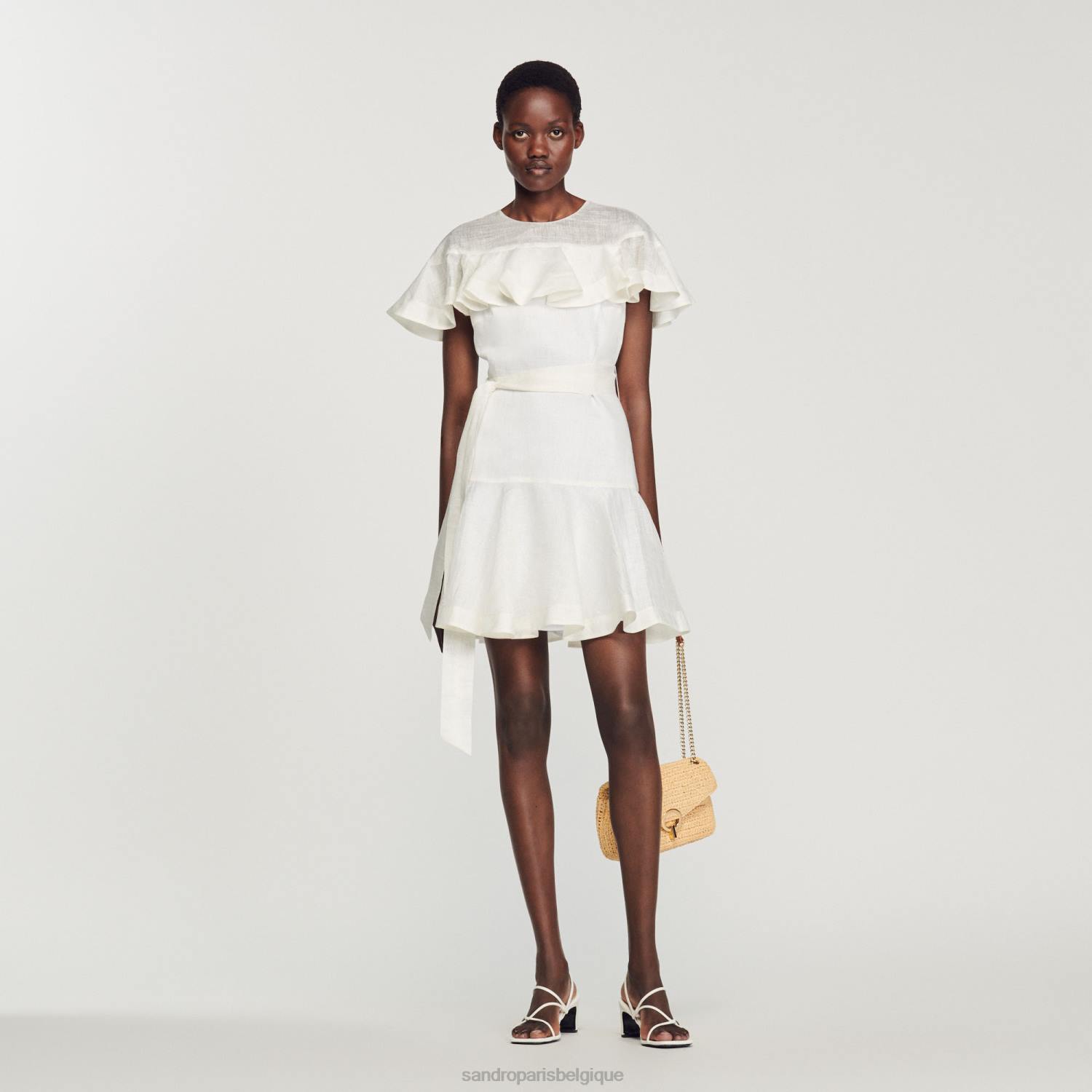 vêtements Sandro Paris robe courte à volants blanc femmes XLXD409