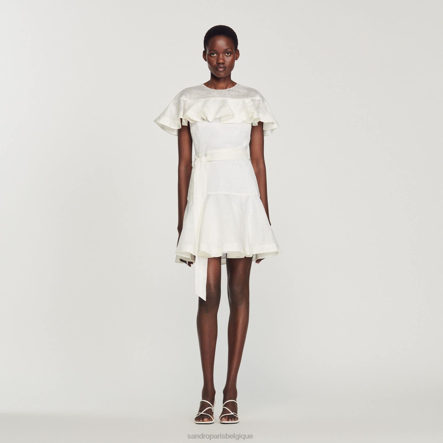 vêtements Sandro Paris robe courte à volants blanc femmes XLXD409