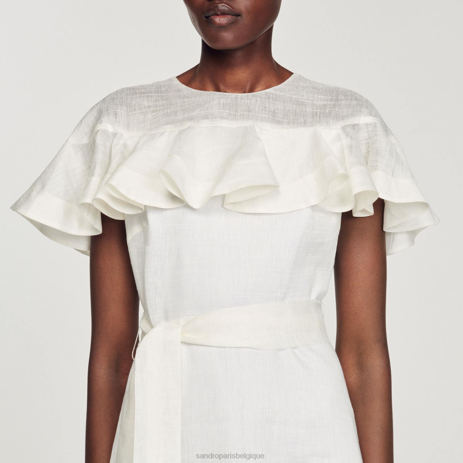 vêtements Sandro Paris robe courte à volants blanc femmes XLXD409