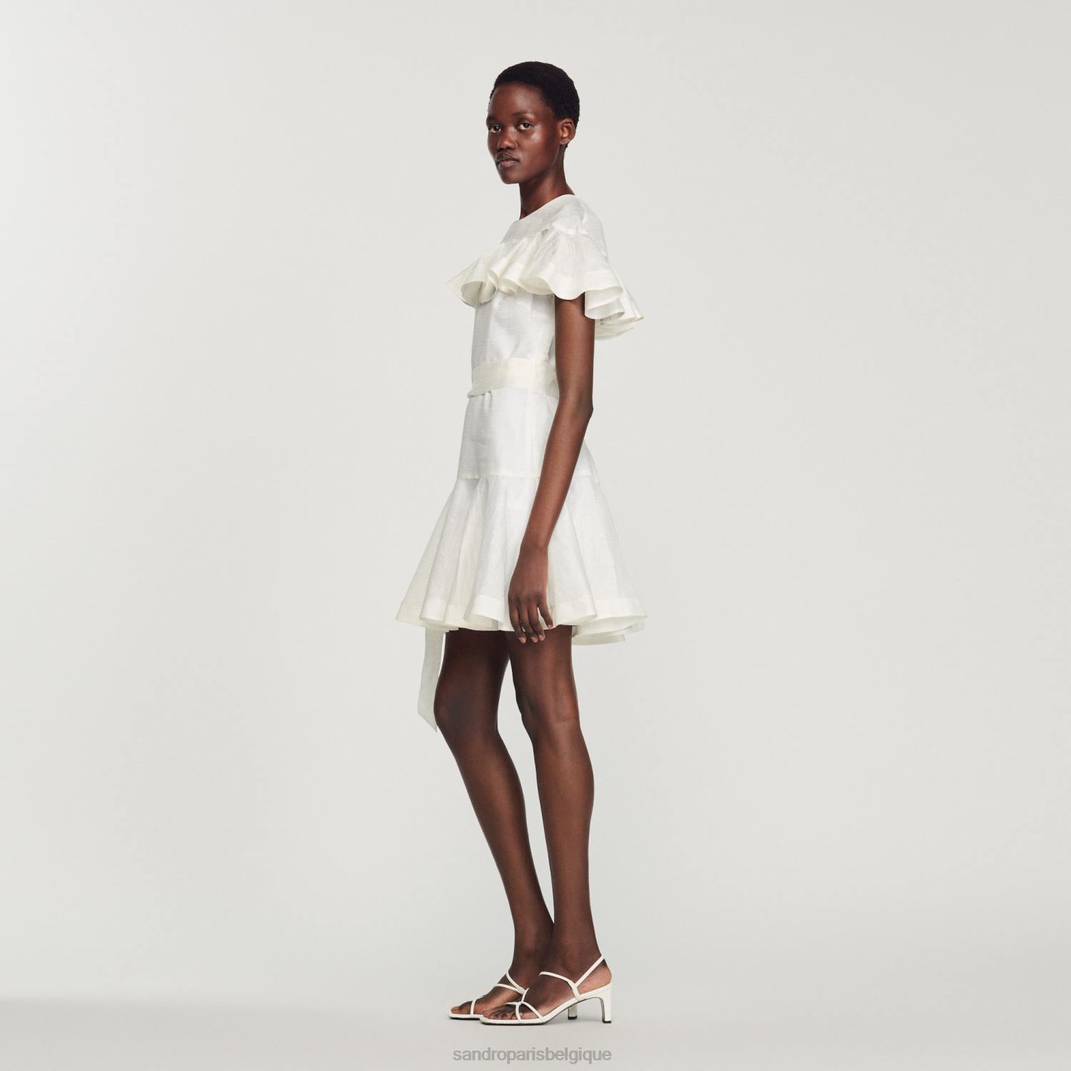 vêtements Sandro Paris robe courte à volants blanc femmes XLXD409