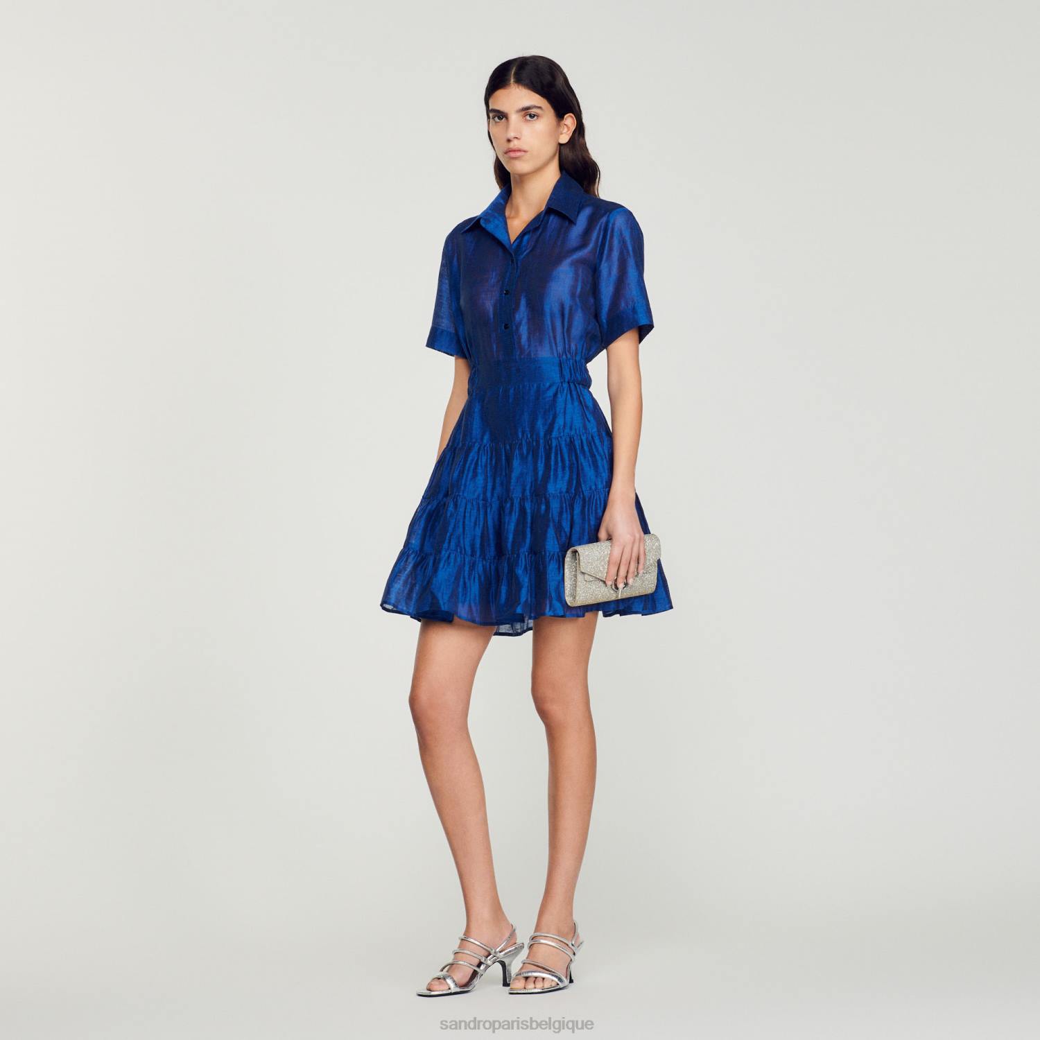 vêtements Sandro Paris robe courte à volants bleu foncé femmes XLXD113