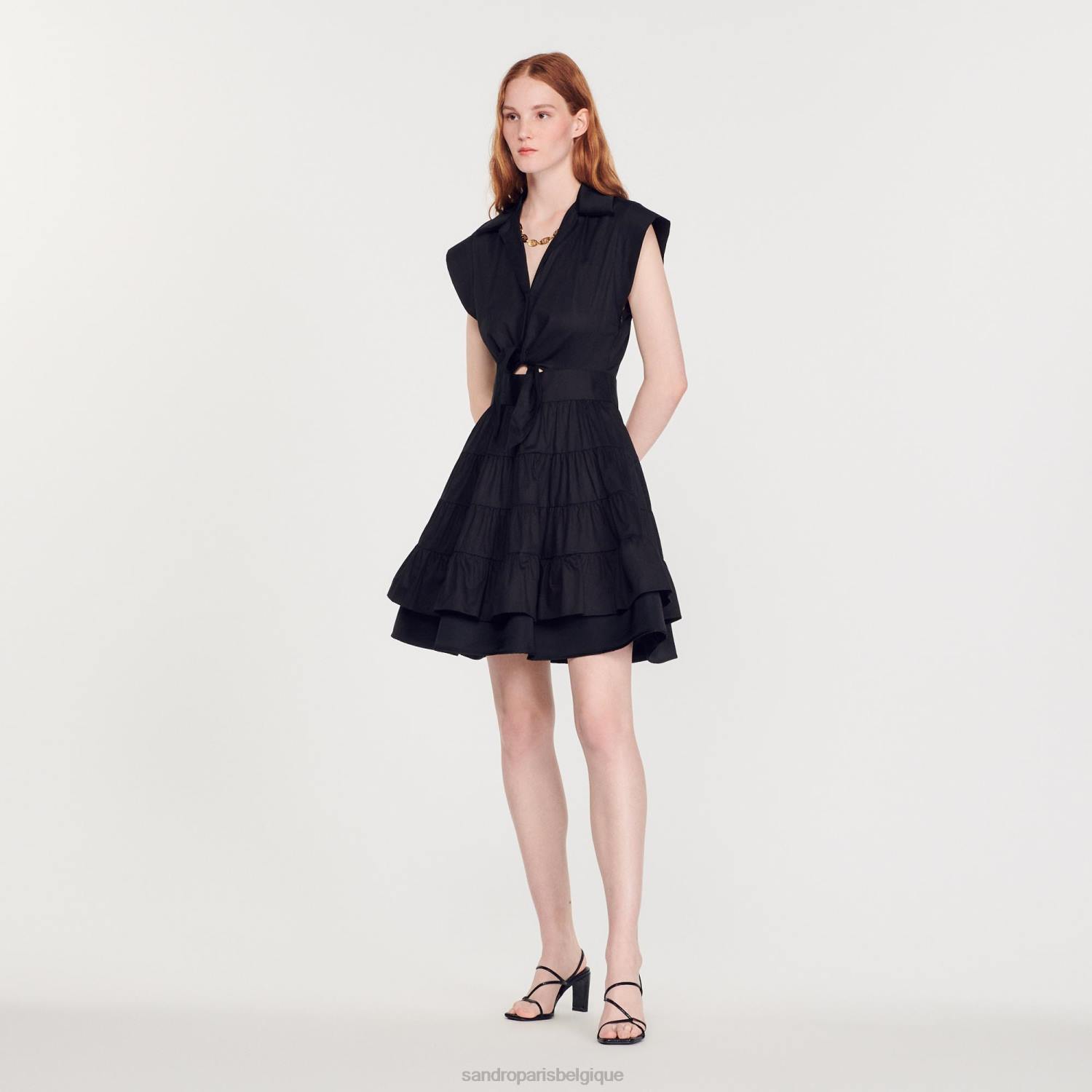 vêtements Sandro Paris robe courte à volants noir femmes XLXD212