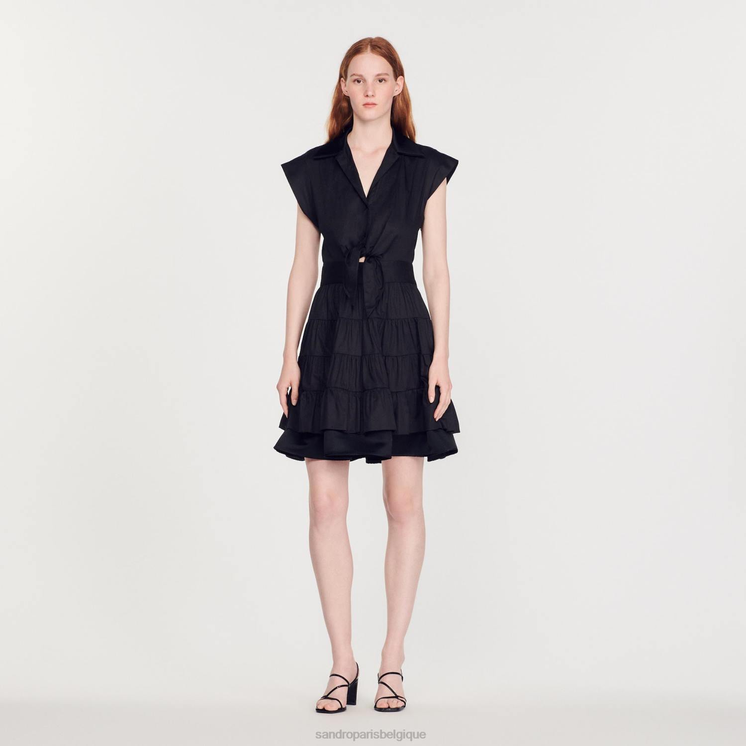vêtements Sandro Paris robe courte à volants noir femmes XLXD212
