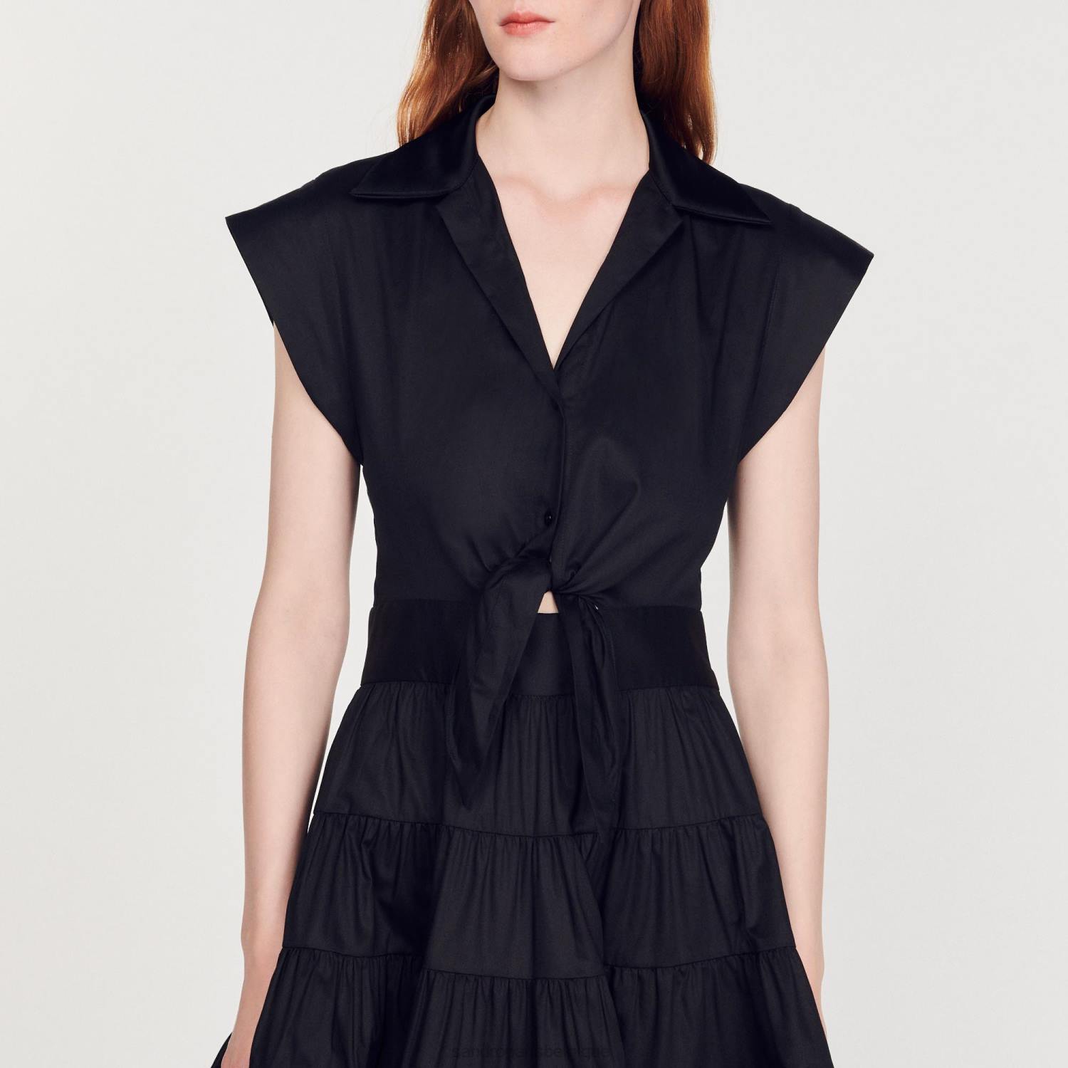 vêtements Sandro Paris robe courte à volants noir femmes XLXD212