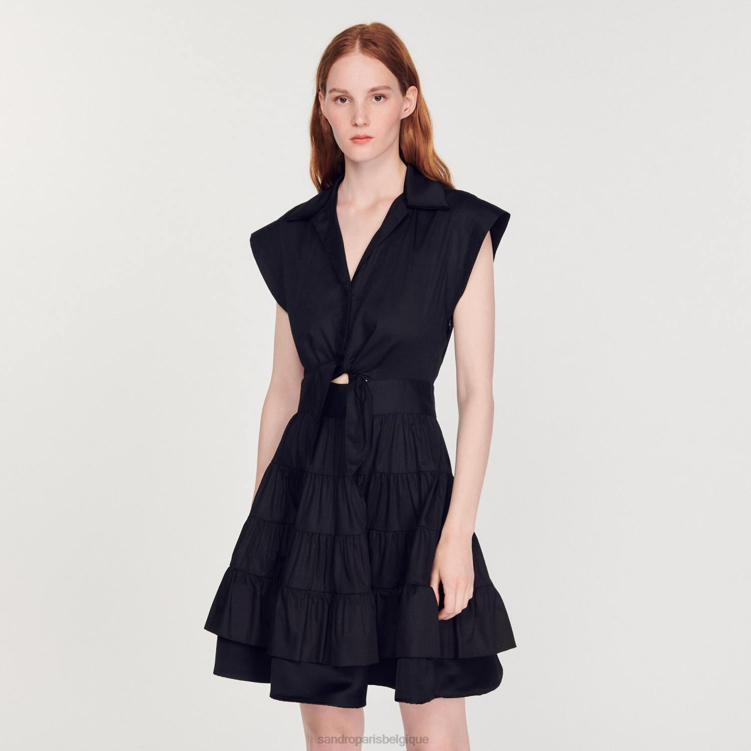 vêtements Sandro Paris robe courte à volants noir femmes XLXD212