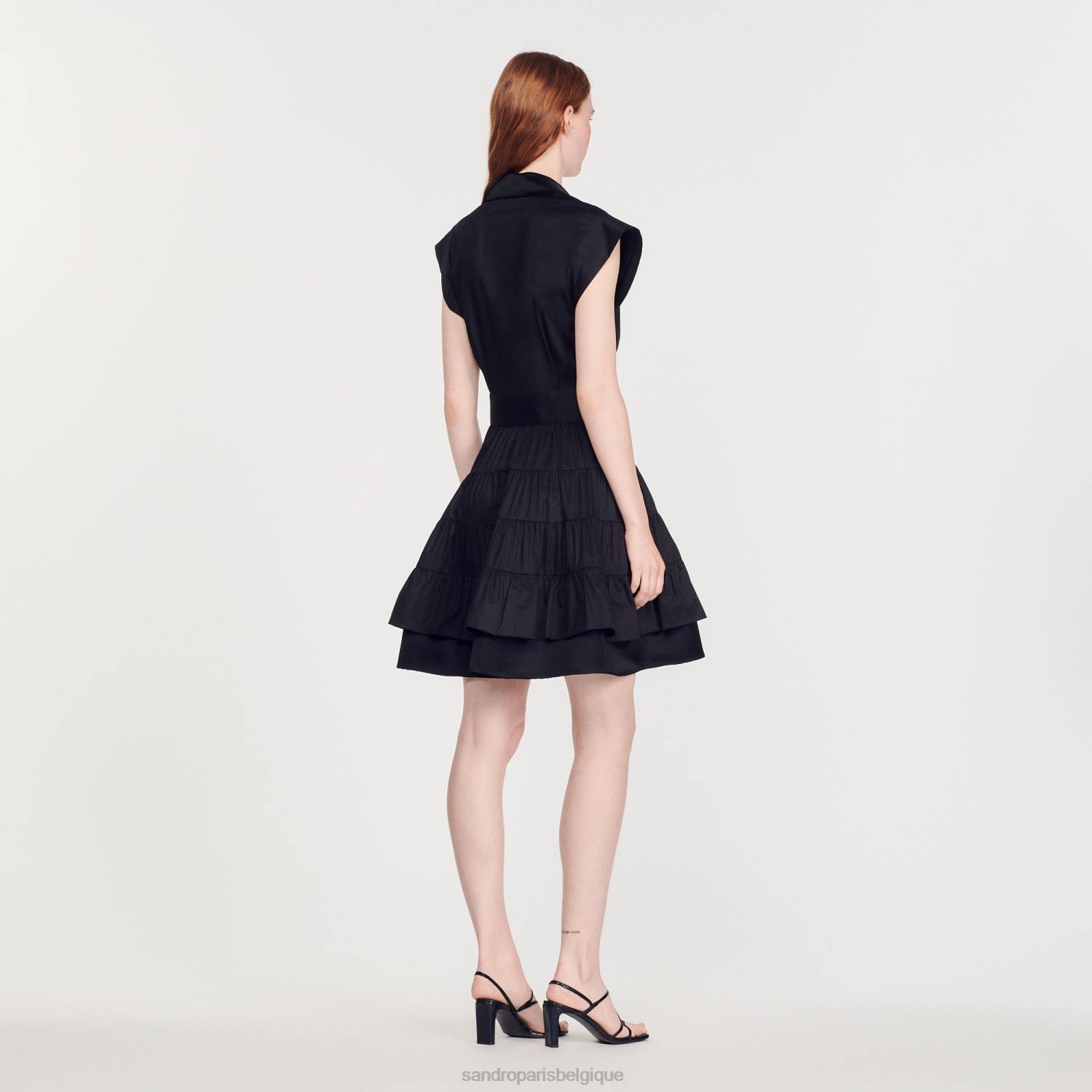 vêtements Sandro Paris robe courte à volants noir femmes XLXD212