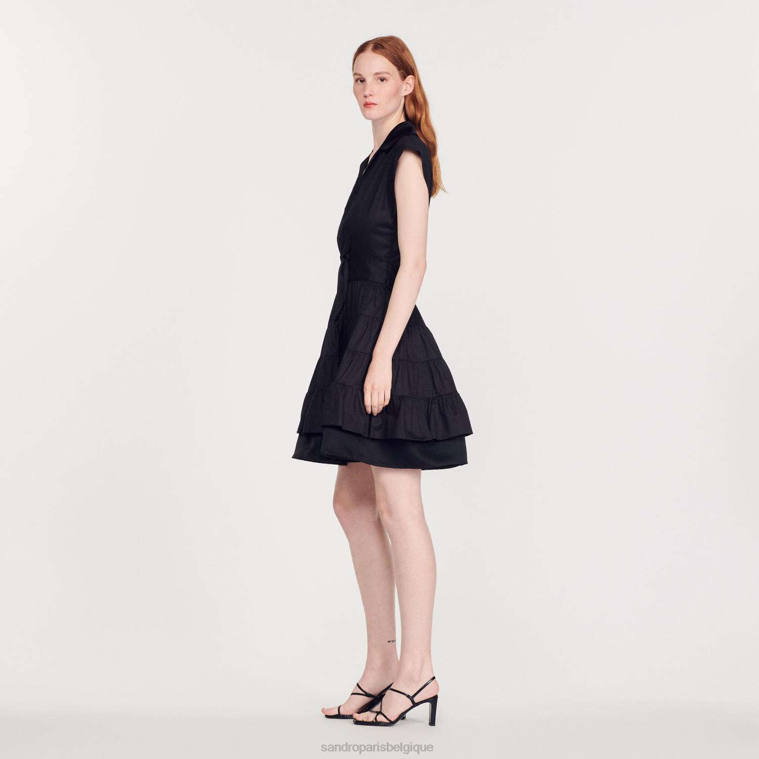 vêtements Sandro Paris robe courte à volants noir femmes XLXD212