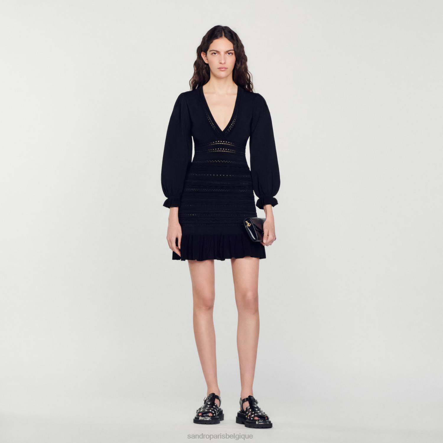 vêtements Sandro Paris robe courte à volants noir femmes XLXD426